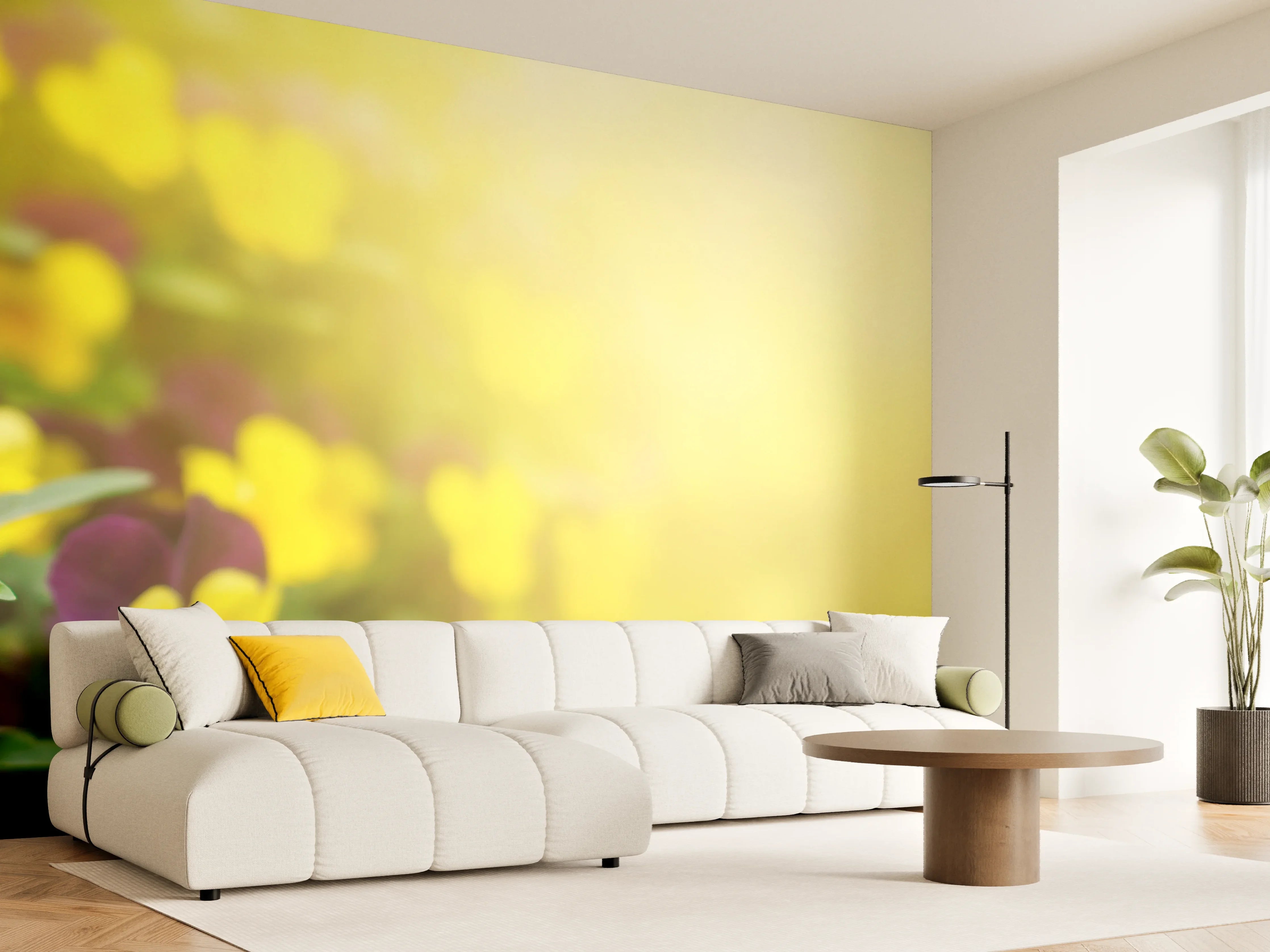 Wandverkleidung Wohnzimmer - Frühlingsblumenstrauß vor Sonnenlicht