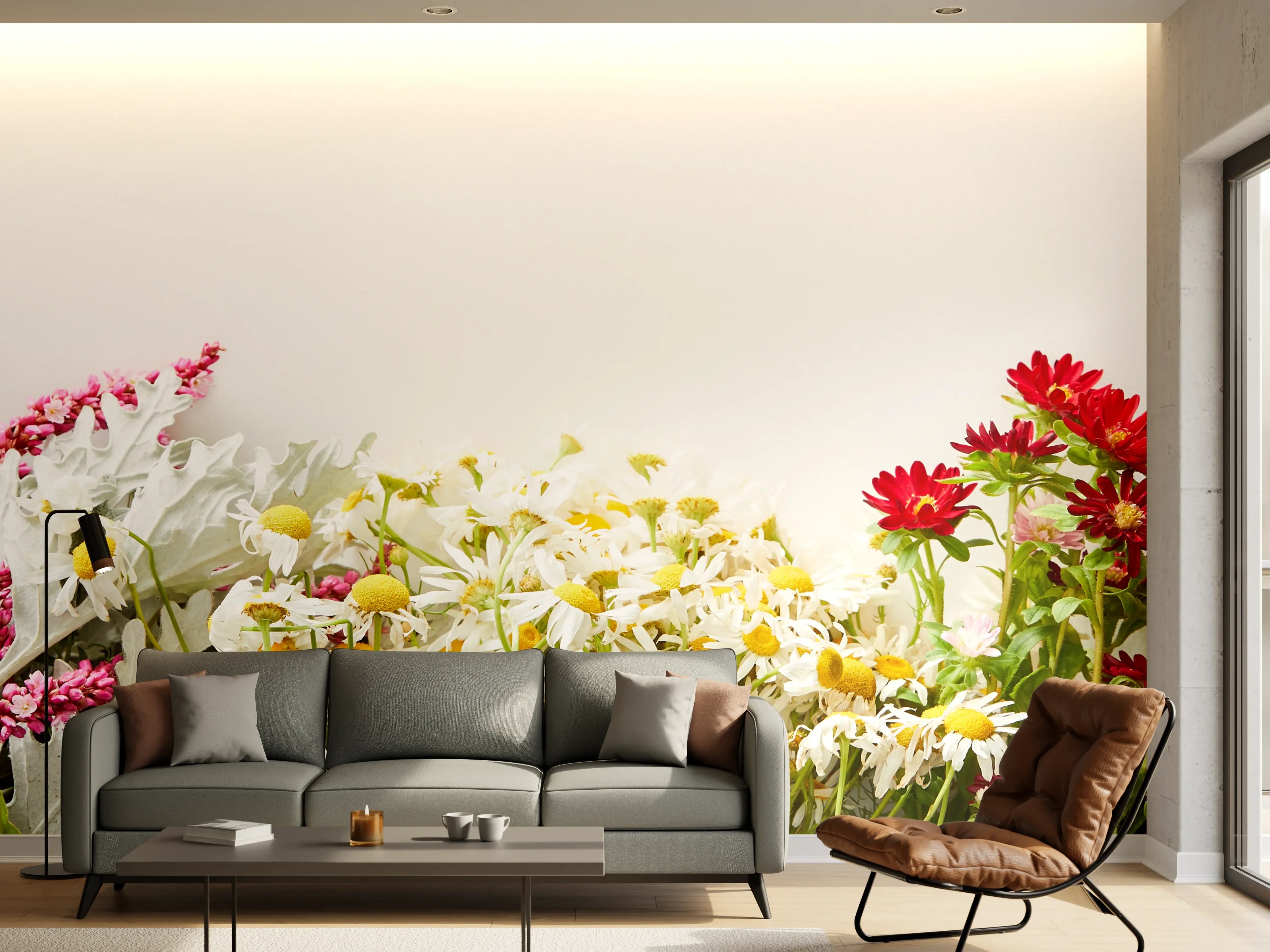 Wandverkleidung Wohnzimmer - Frühlingserwachen mit bunten Wildblumen