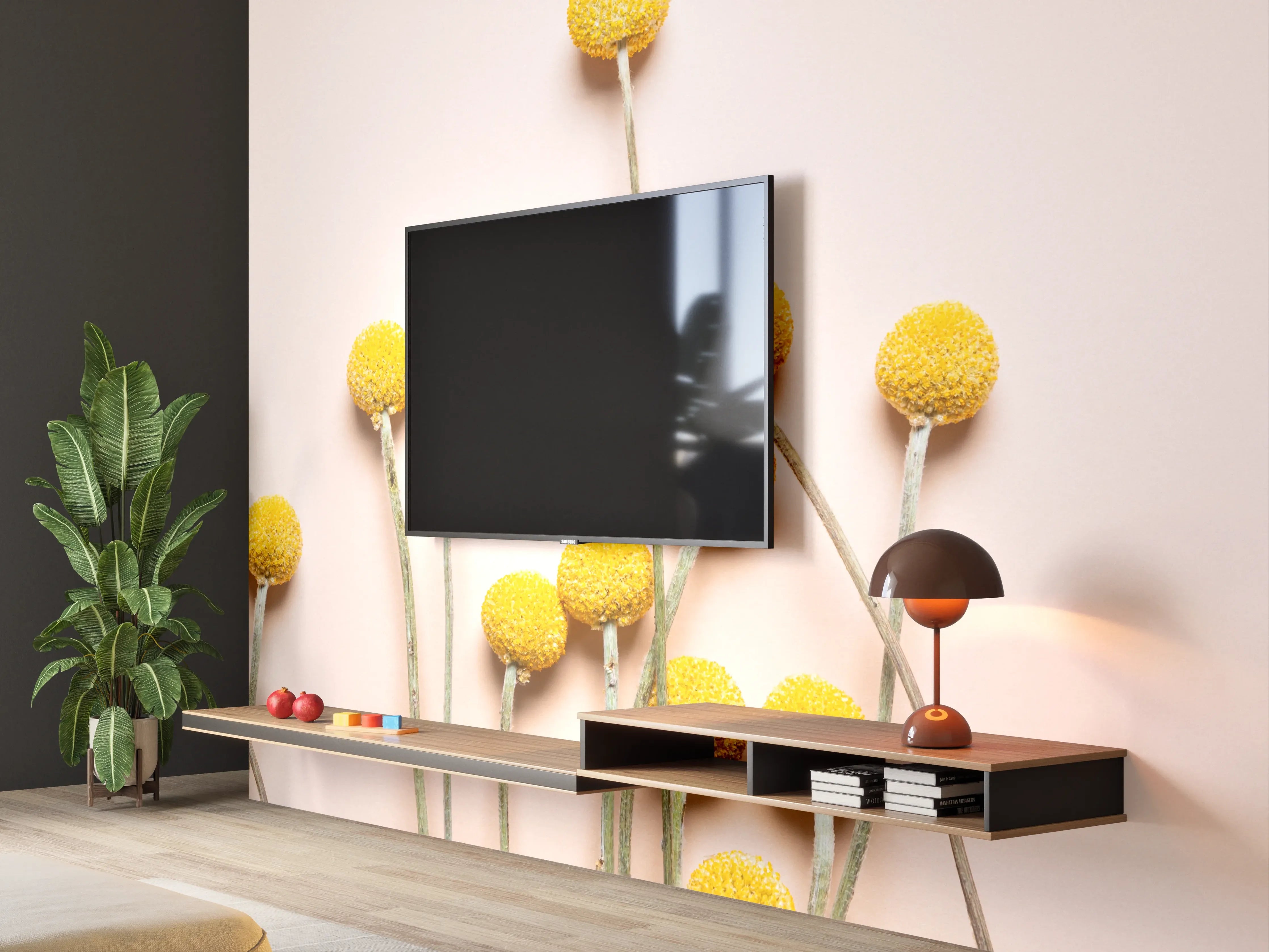 Wandverkleidung Wohnzimmer - Frühlingserwachen mit gelben Blüten