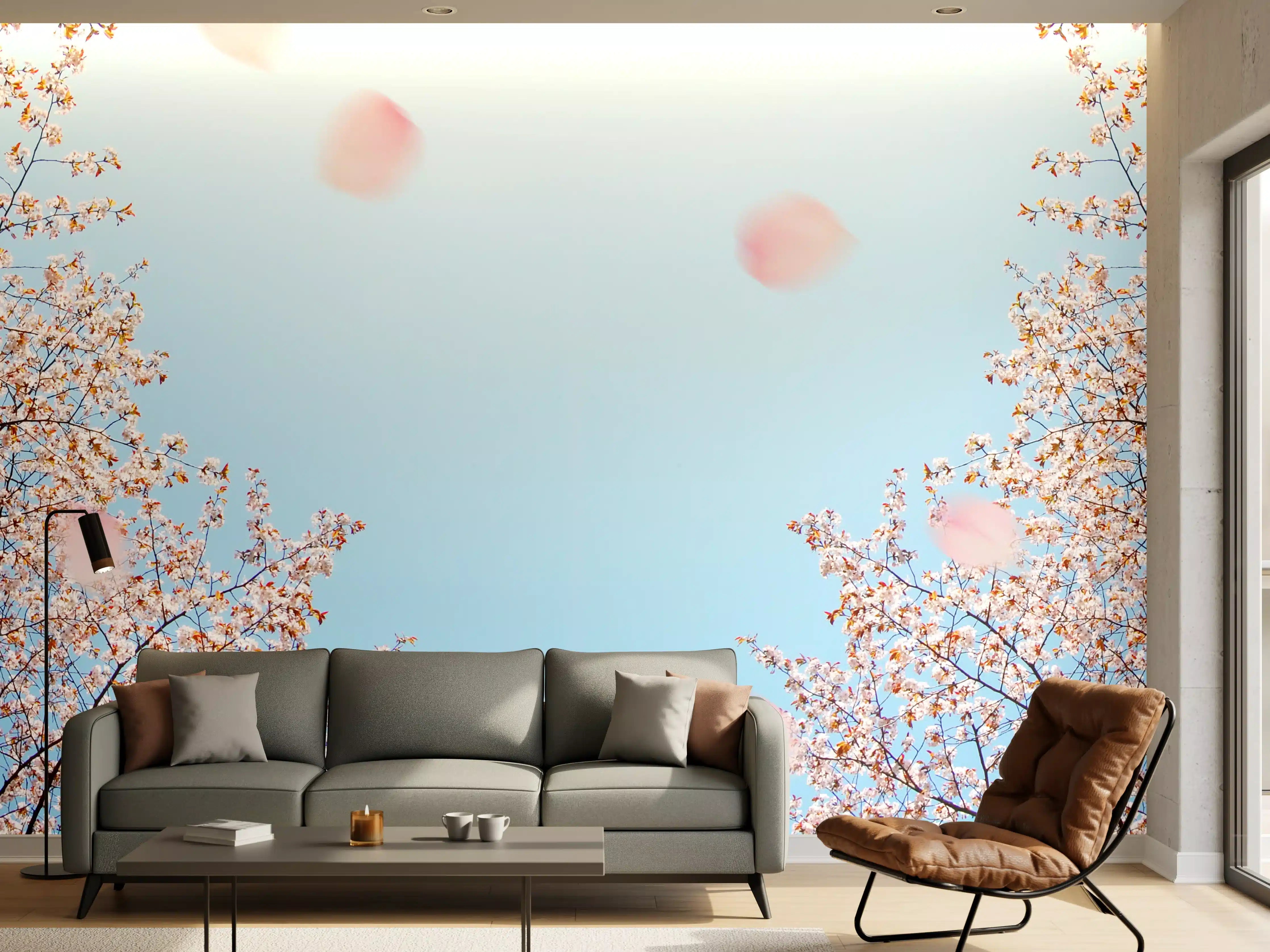 Wandverkleidung Wohnzimmer - Frühlingserwachen unter Kirschblüten