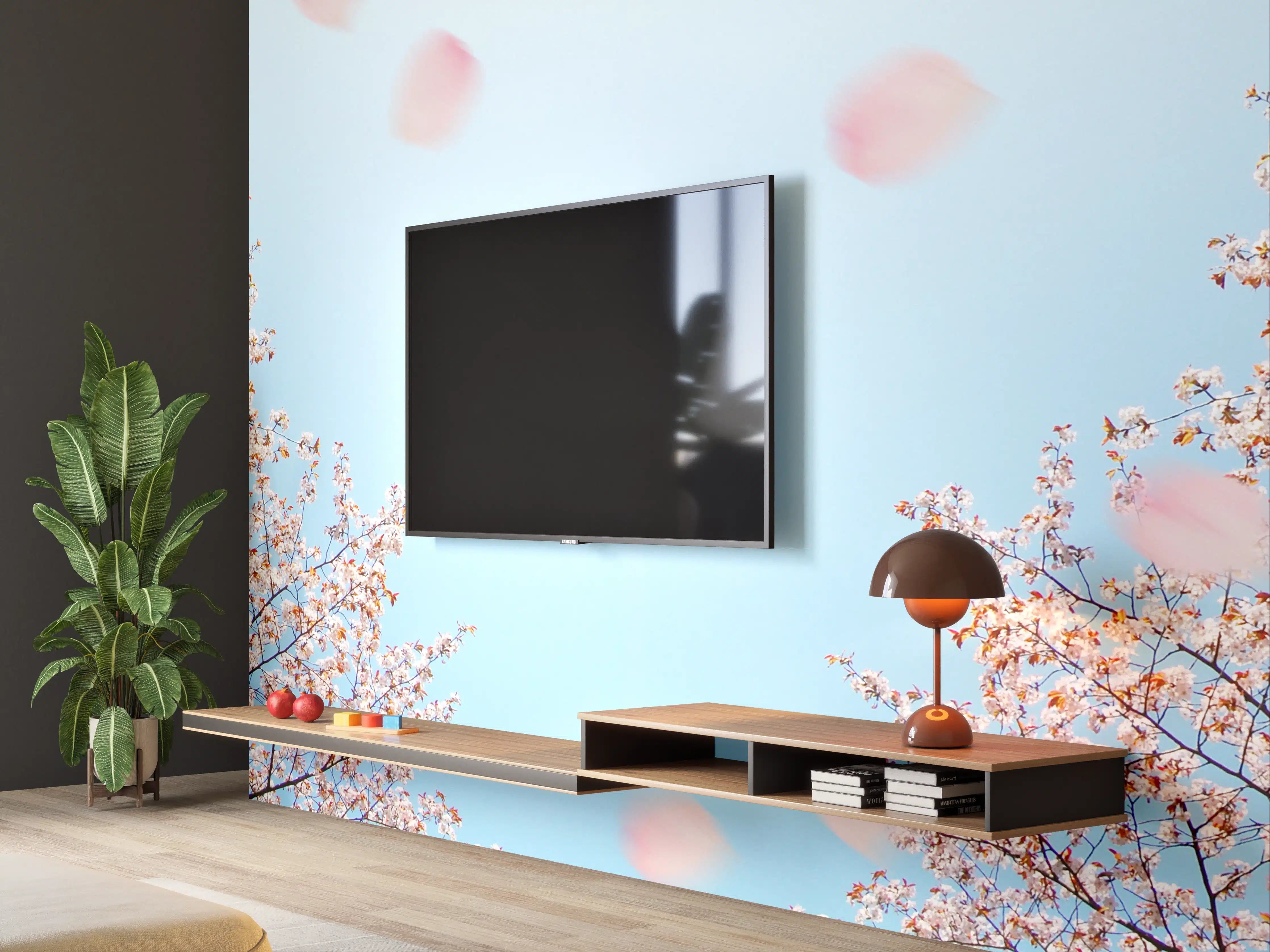 Wandverkleidung Wohnzimmer - Frühlingserwachen unter Kirschblüten