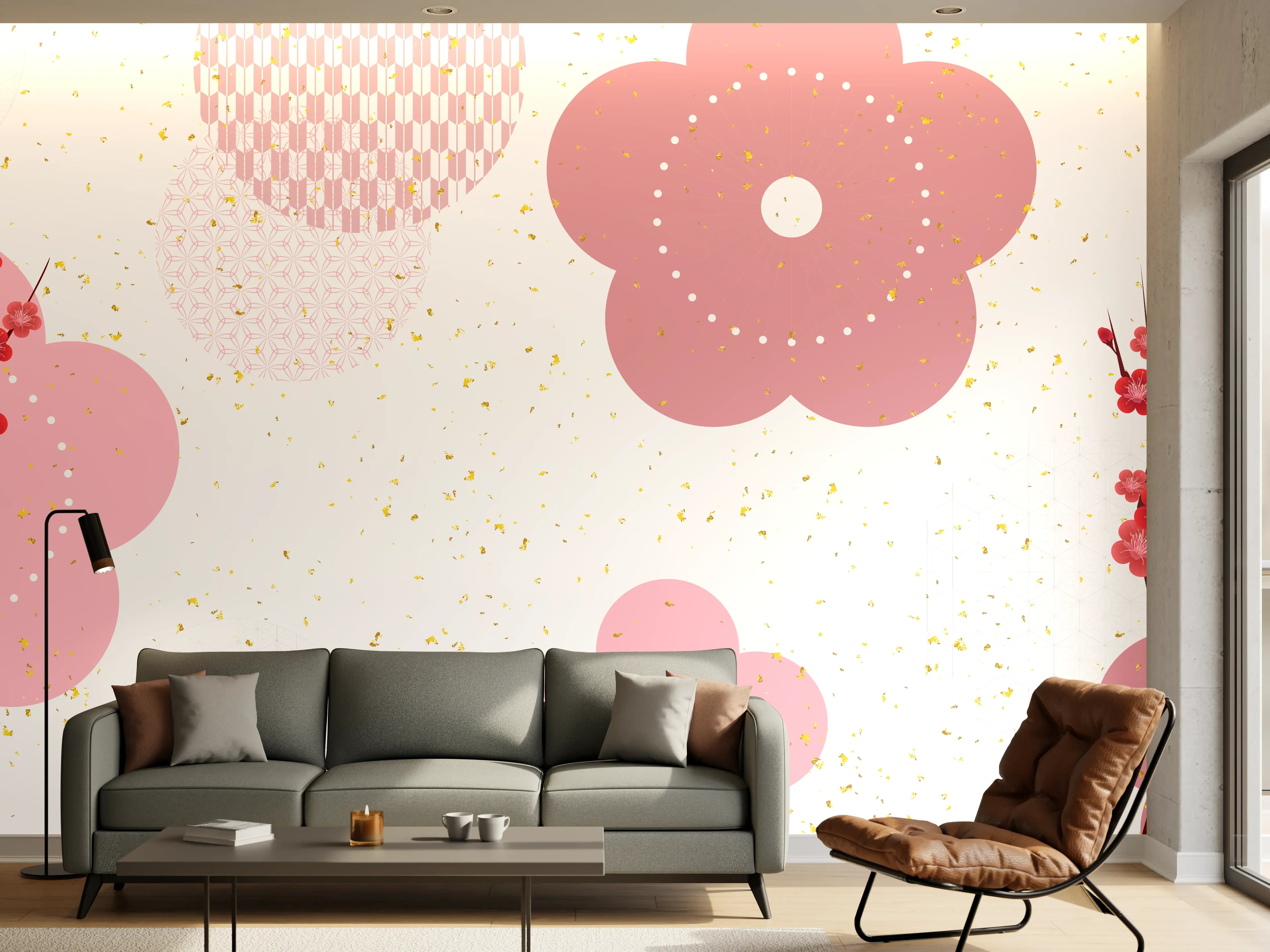 Wandverkleidung Wohnzimmer - Frühlingshaftes Kirschblüten-Design