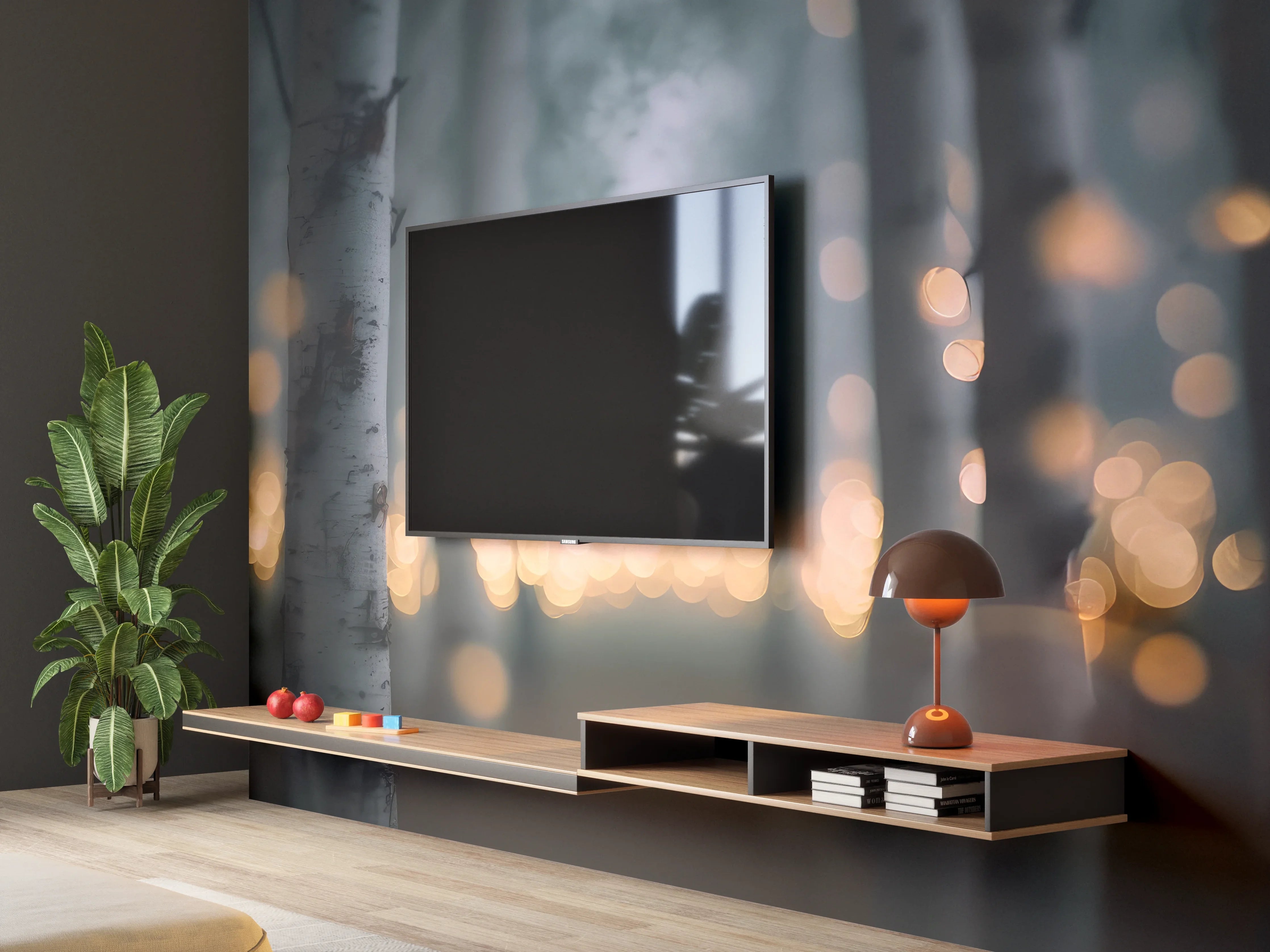 Wandverkleidung Wohnzimmer - Funkelnder Birkenwald