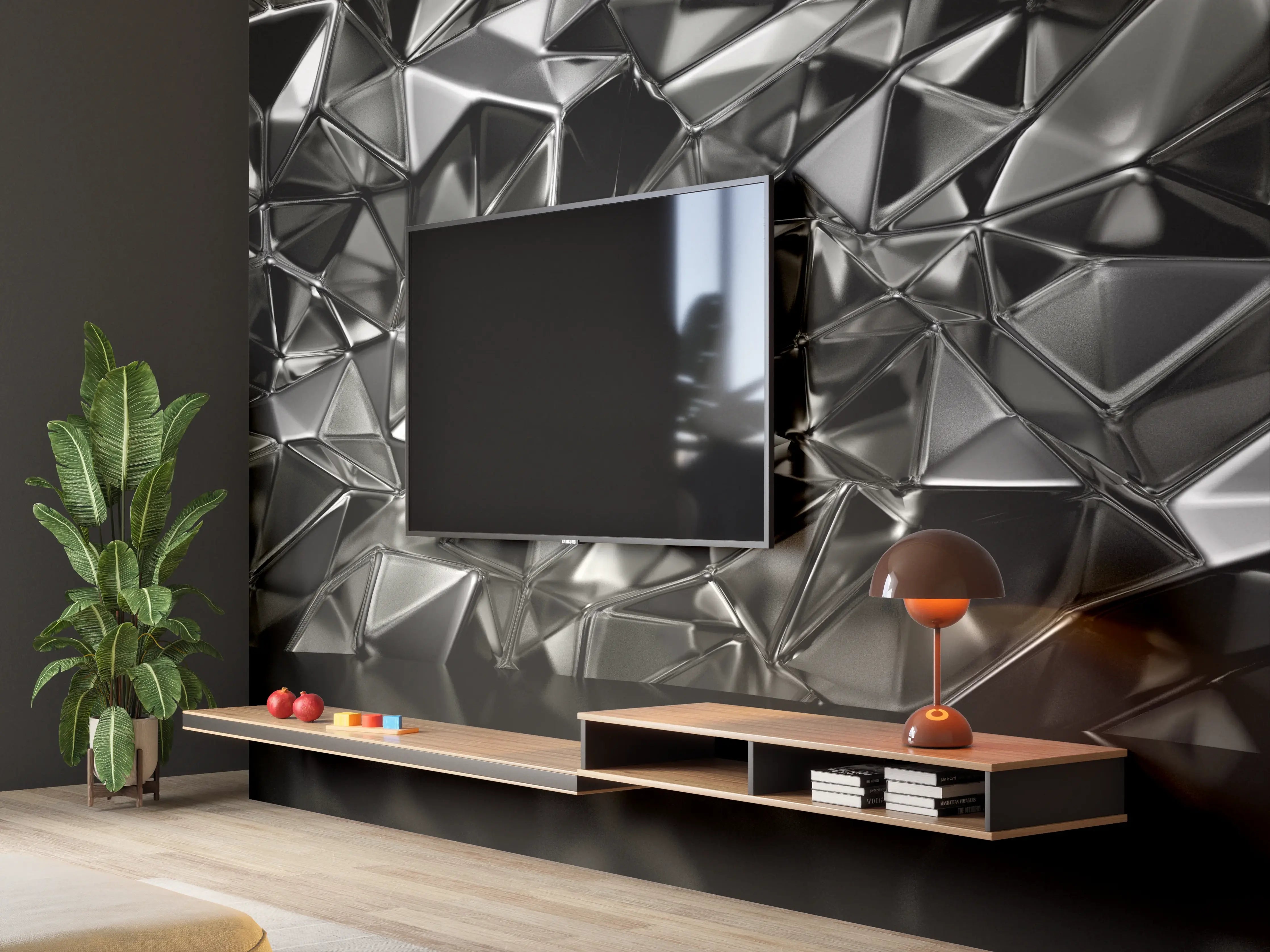 Wandverkleidung Wohnzimmer - Futuristisches schwarzes Geometrie-Design