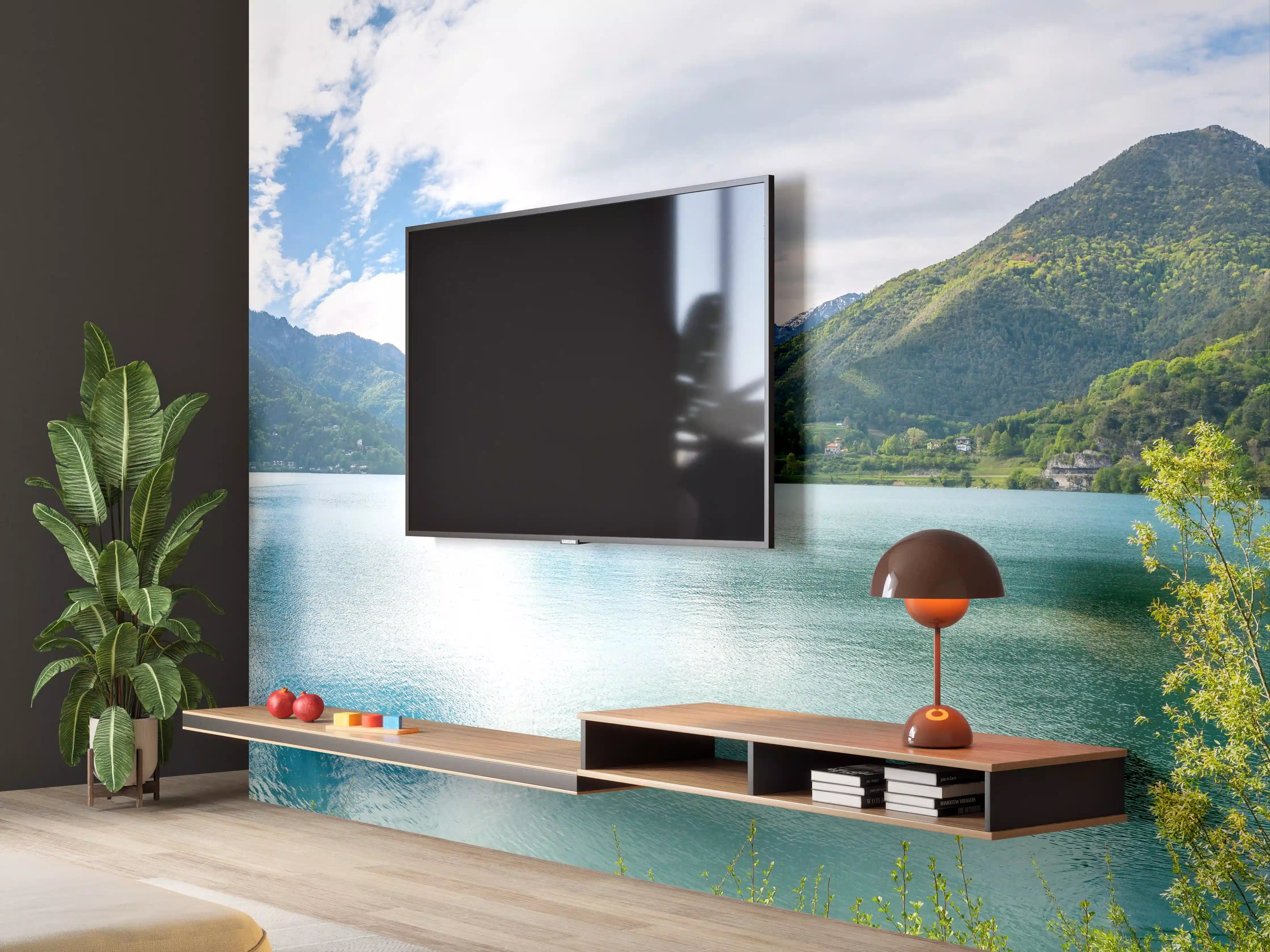 Wandverkleidung Wohnzimmer - Gardasee Türkis-Grünes Panorama