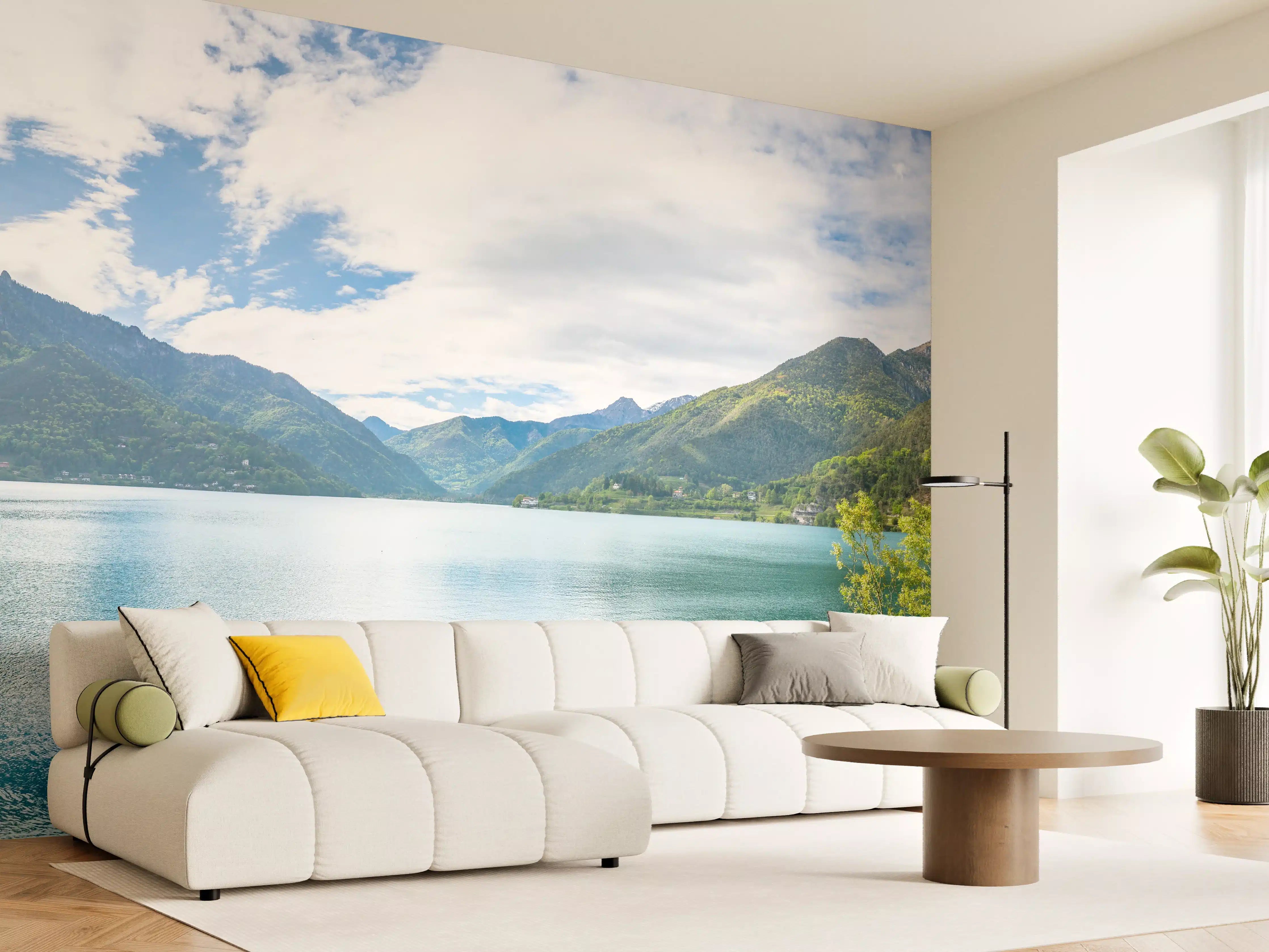 Wandverkleidung Wohnzimmer - Gardasee Türkis-Grünes Panorama