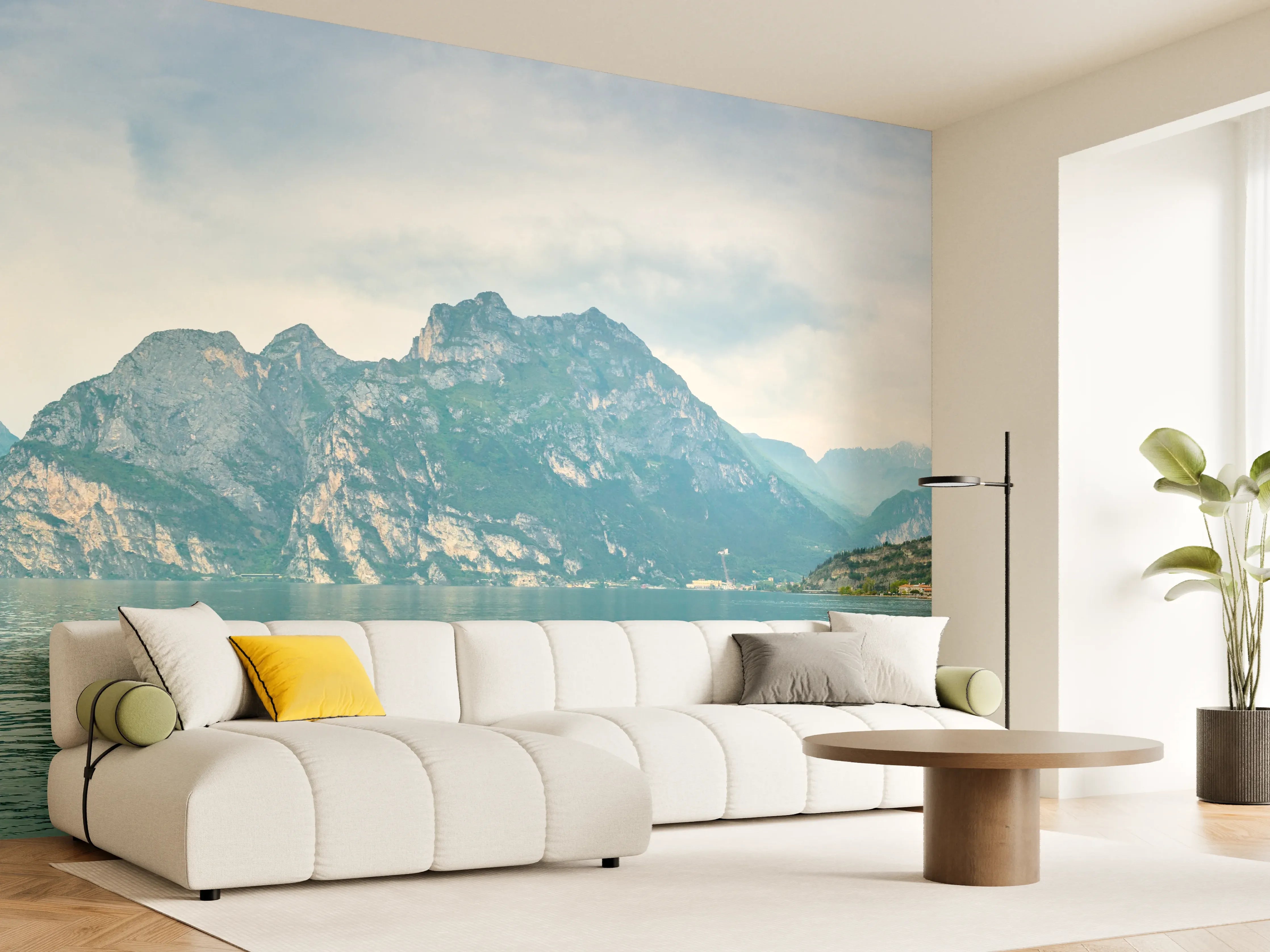 Wandverkleidung Wohnzimmer - Gardasee im Farbenspiel von Himmel und Natur