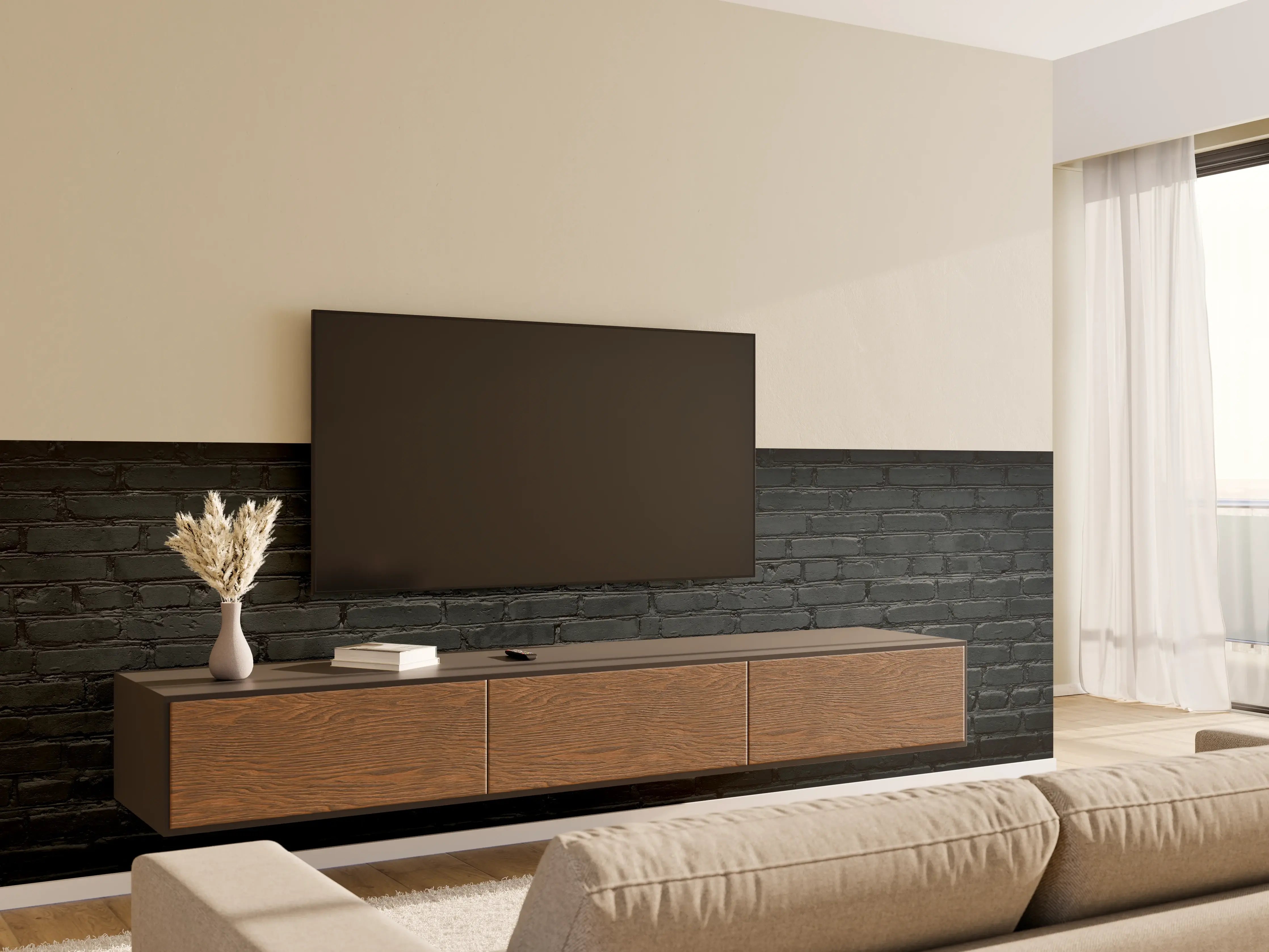 Wandverkleidung Wohnzimmer - Gealtertes dunkles Mauerwerk