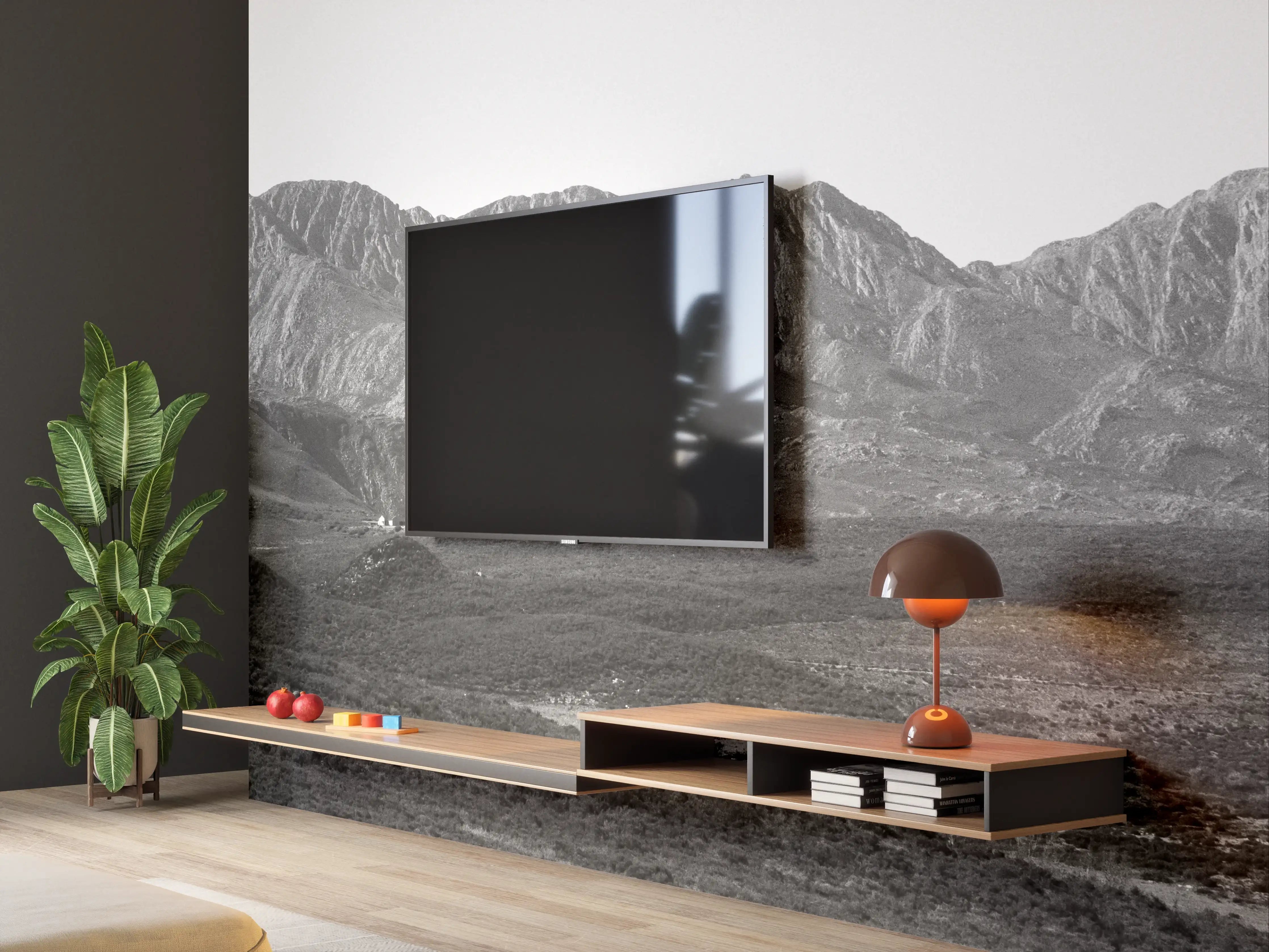 Wandverkleidung Wohnzimmer - Gebirgslandschaft in Schwarzweiß