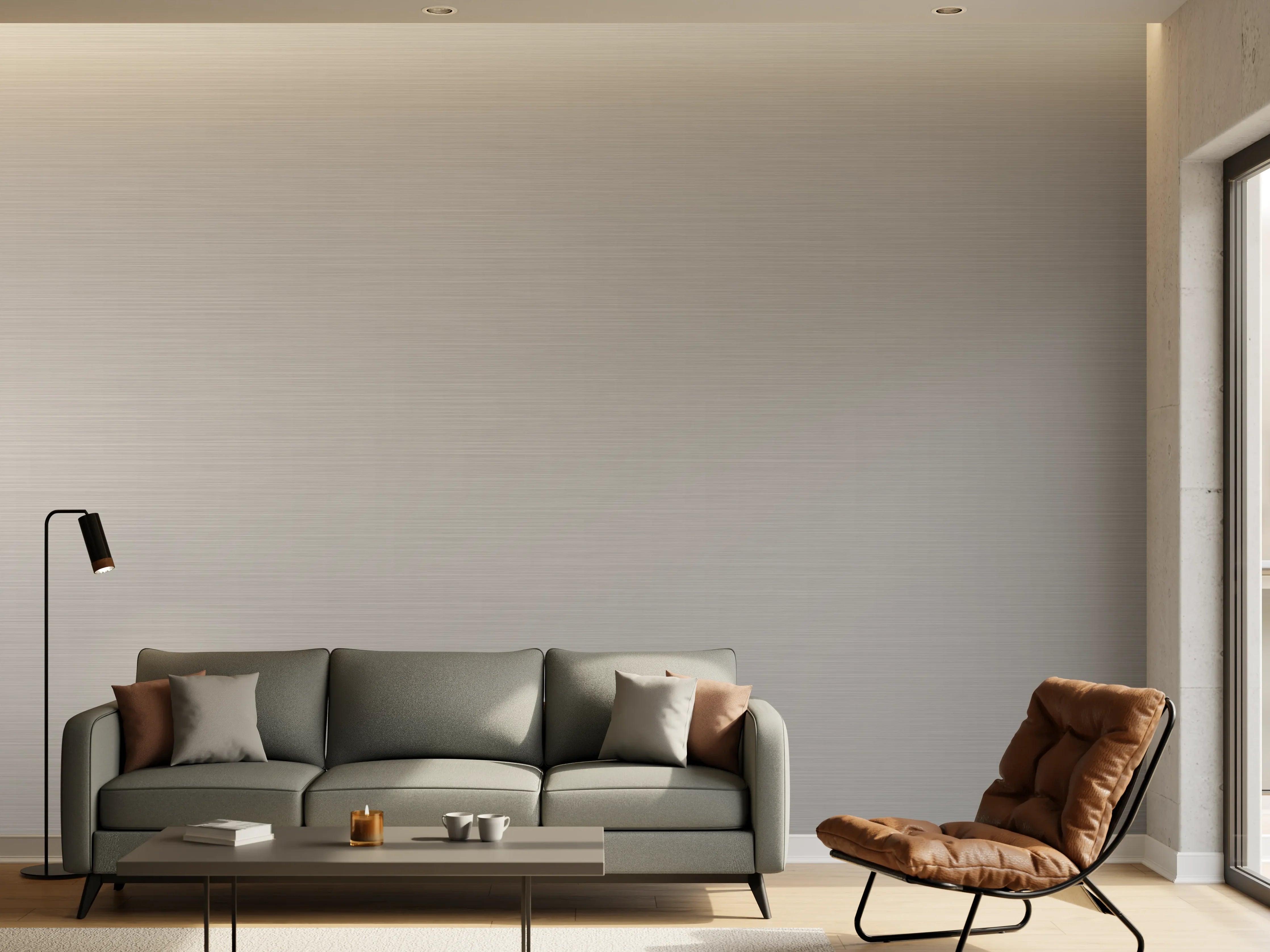 Wandverkleidung Wohnzimmer - Gebürsteter Metall-Hintergrund Grau