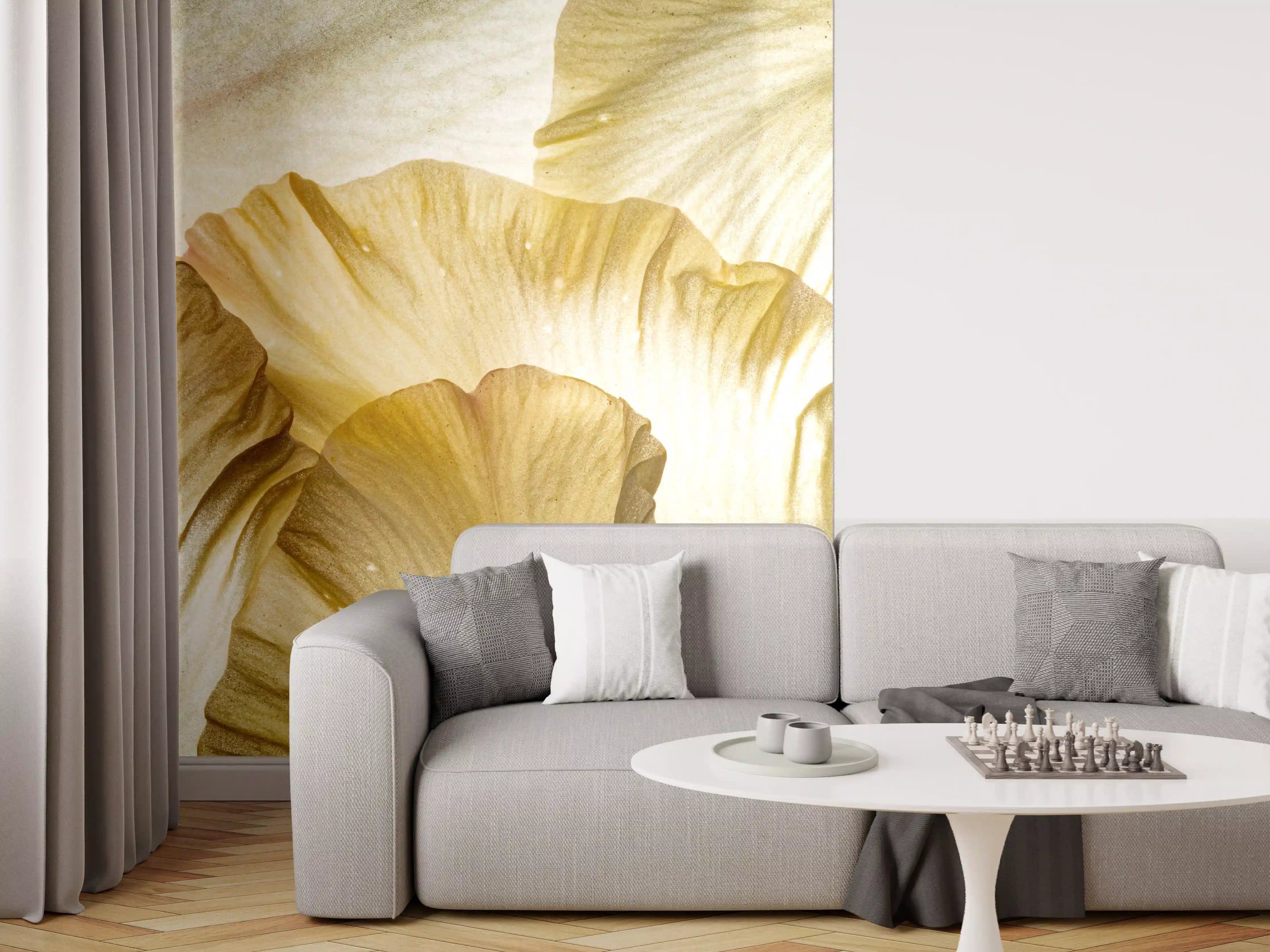 Wandverkleidung Wohnzimmer - Gelbe Blumenblätter in Nahaufnahme