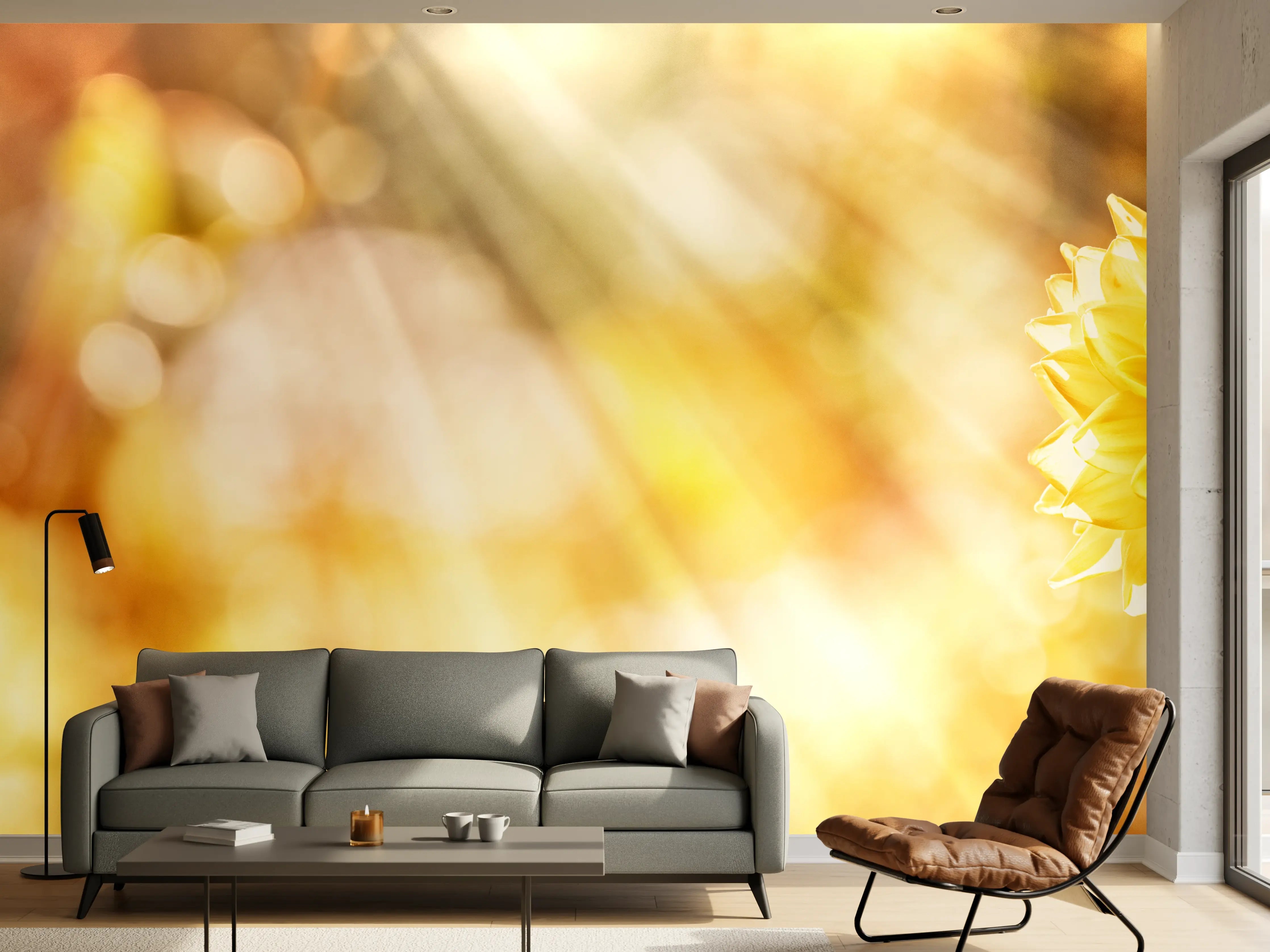 Wandverkleidung Wohnzimmer - Gelbe Dahlie