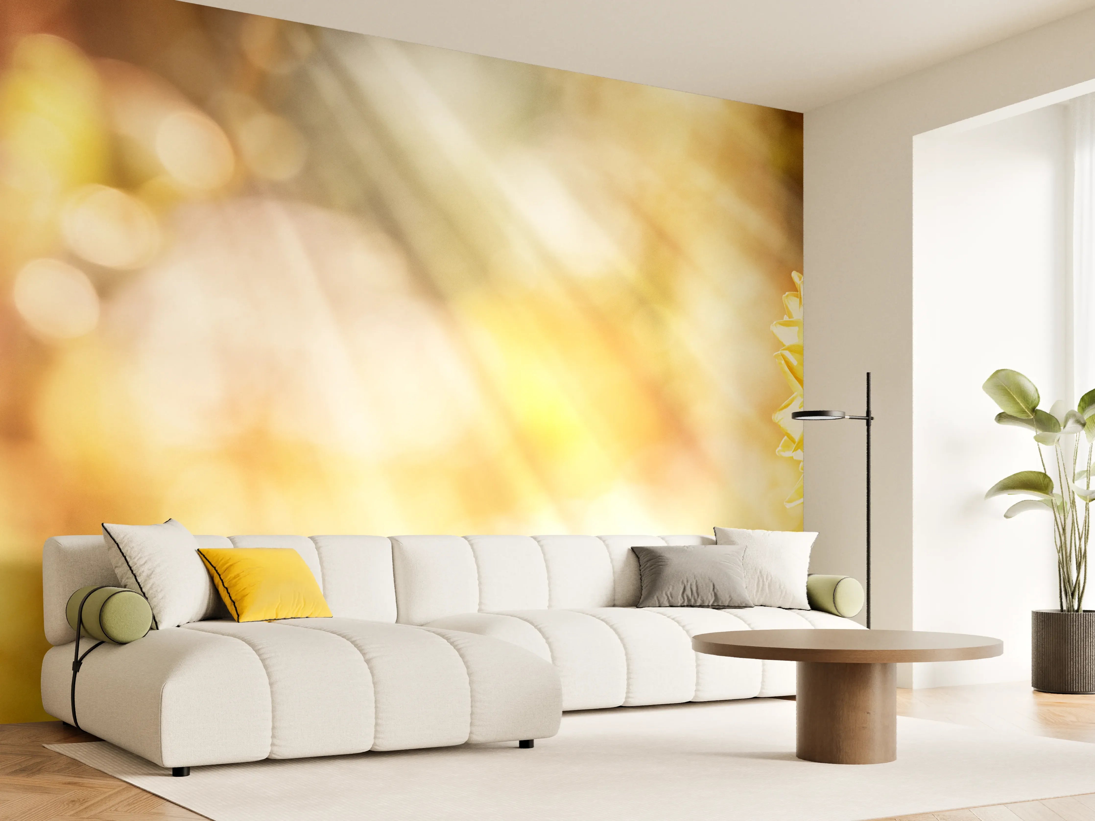 Wandverkleidung Wohnzimmer - Gelbe Dahlie