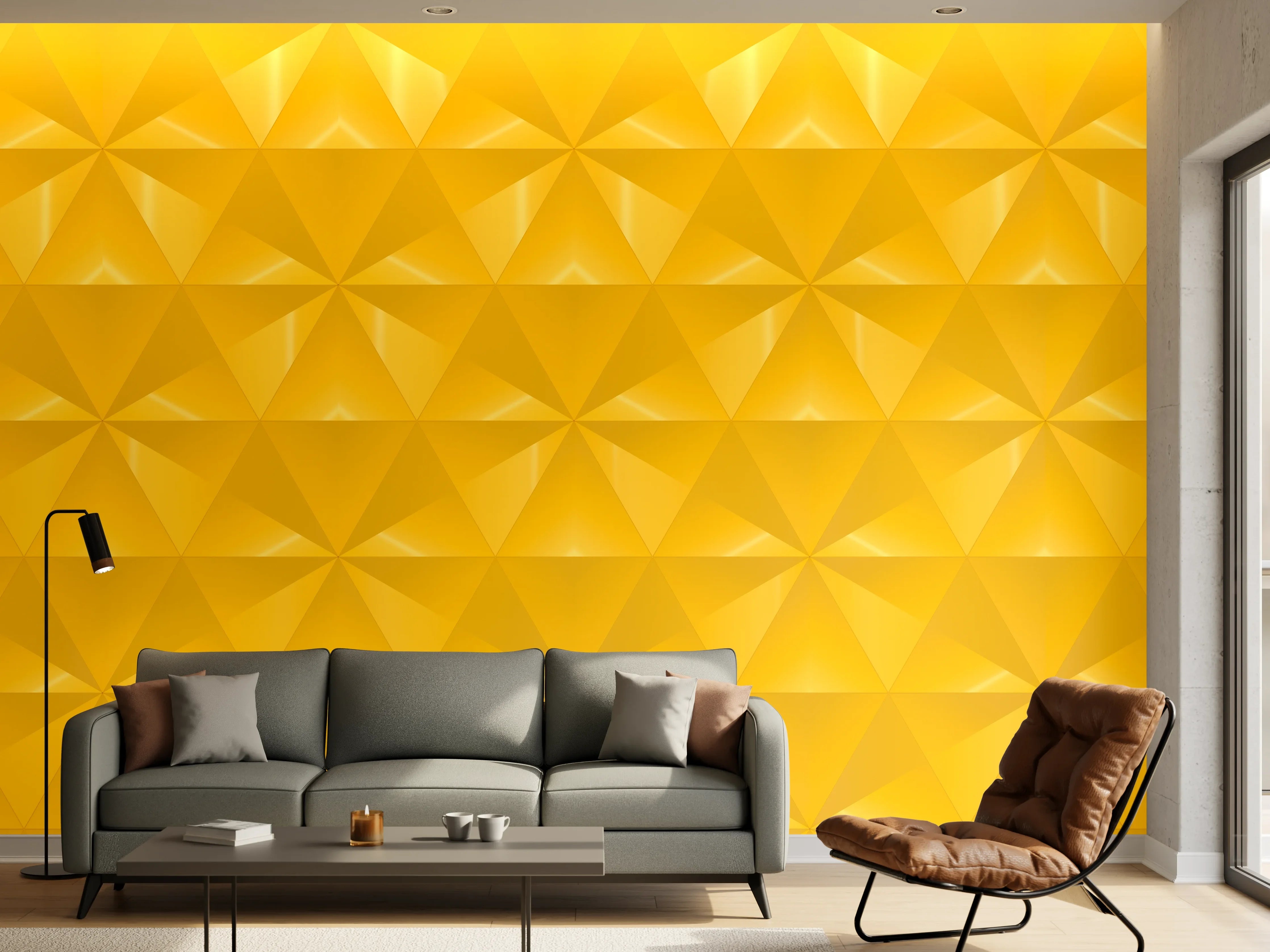 Wandverkleidung Wohnzimmer - Gelbes Fliesenmuster - Geometrie