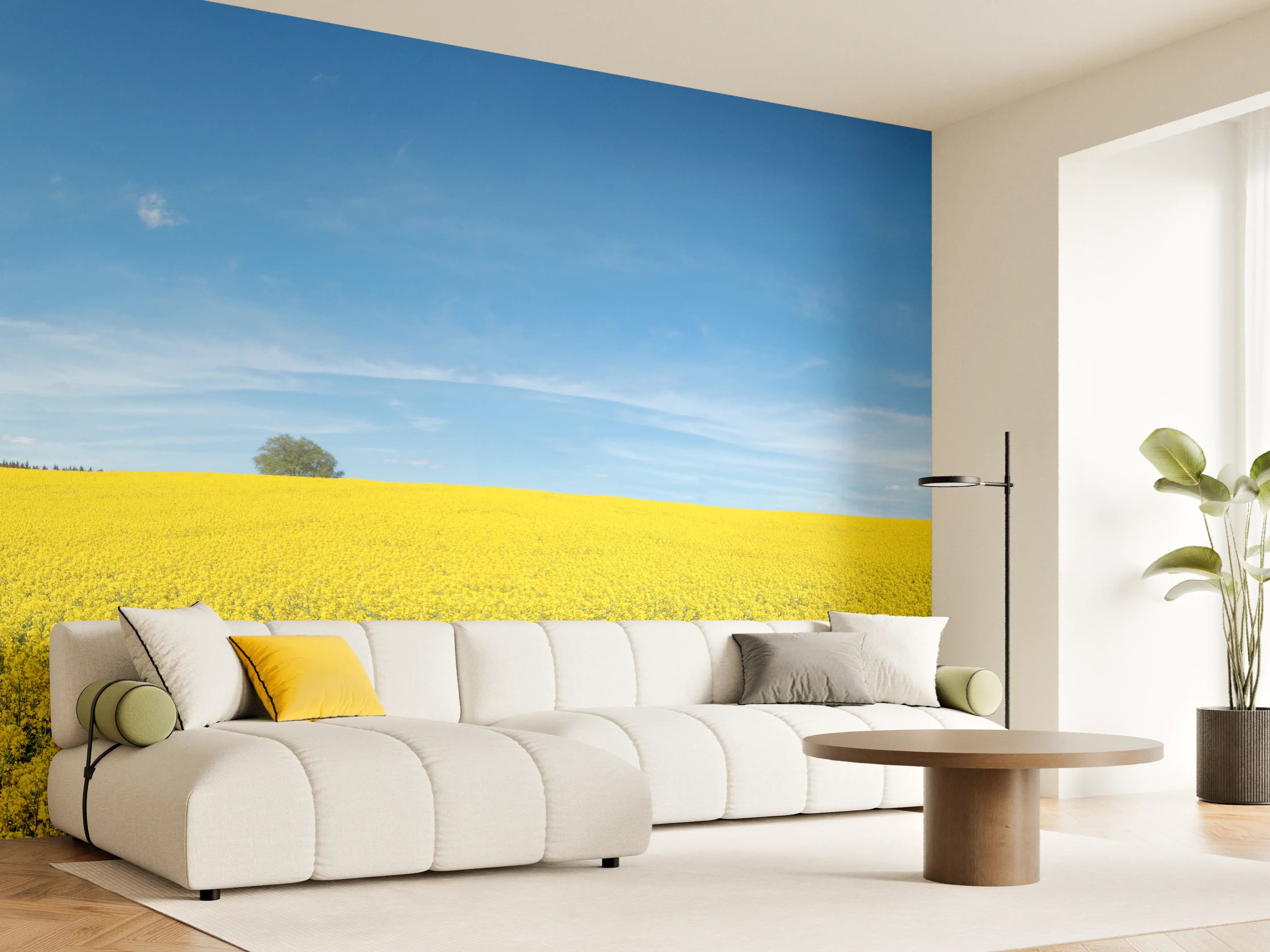 Wandverkleidung Wohnzimmer - Gelbes Rapsfeld blauer Himmel