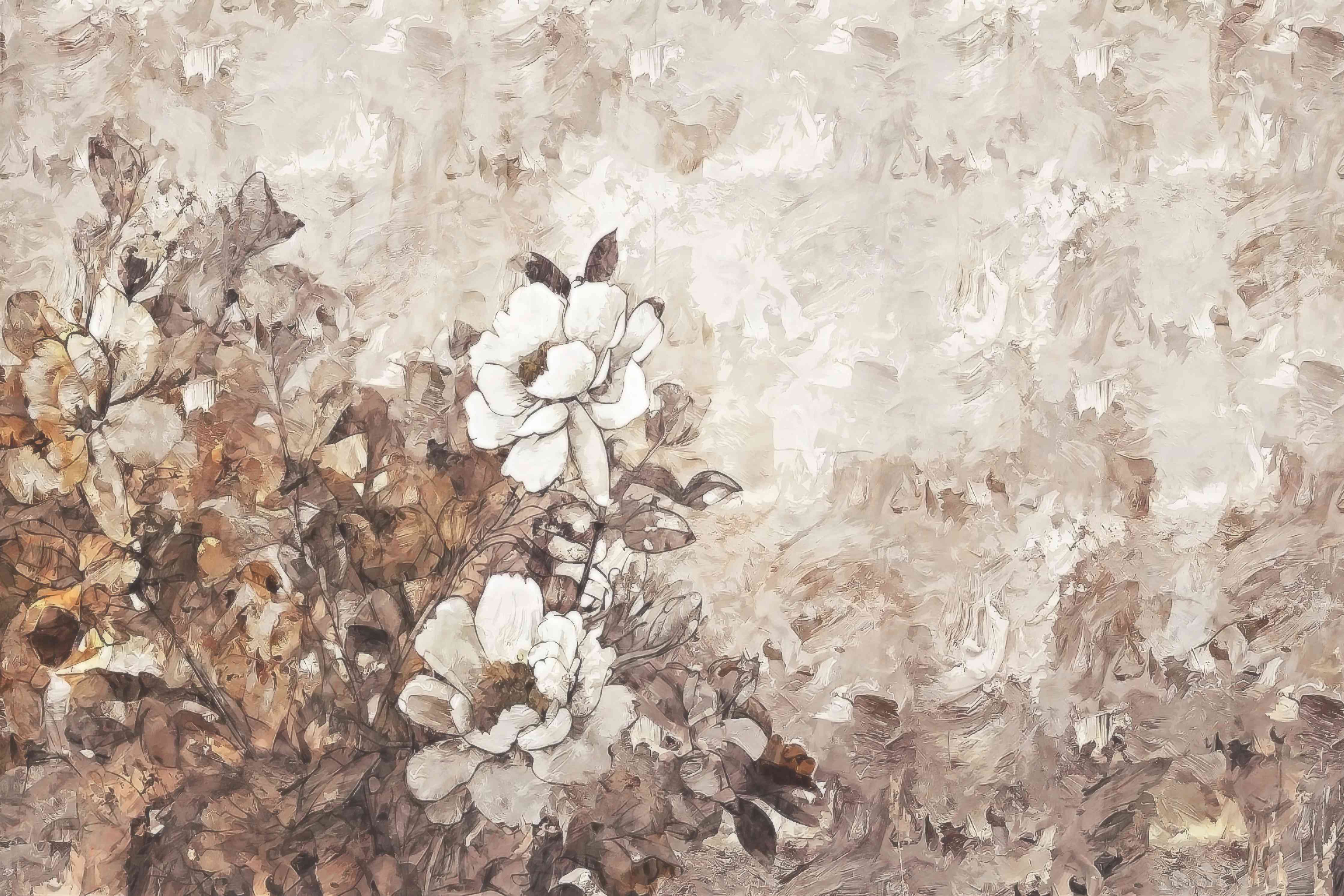 Wandverkleidung Wohnzimmer-Gemälde . weiße Blüten