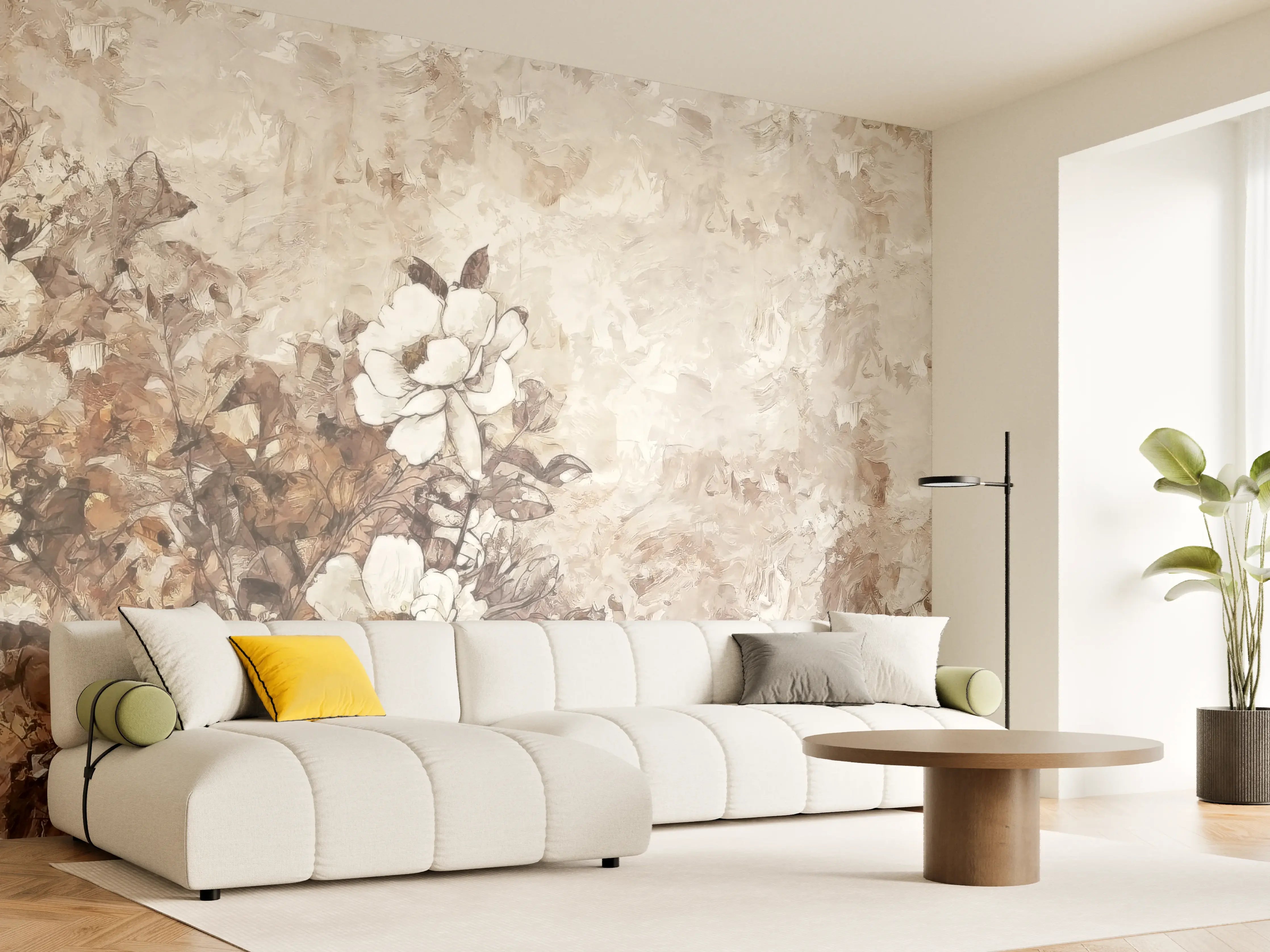 Wandverkleidung Wohnzimmer - Gemälde . weiße Blüten
