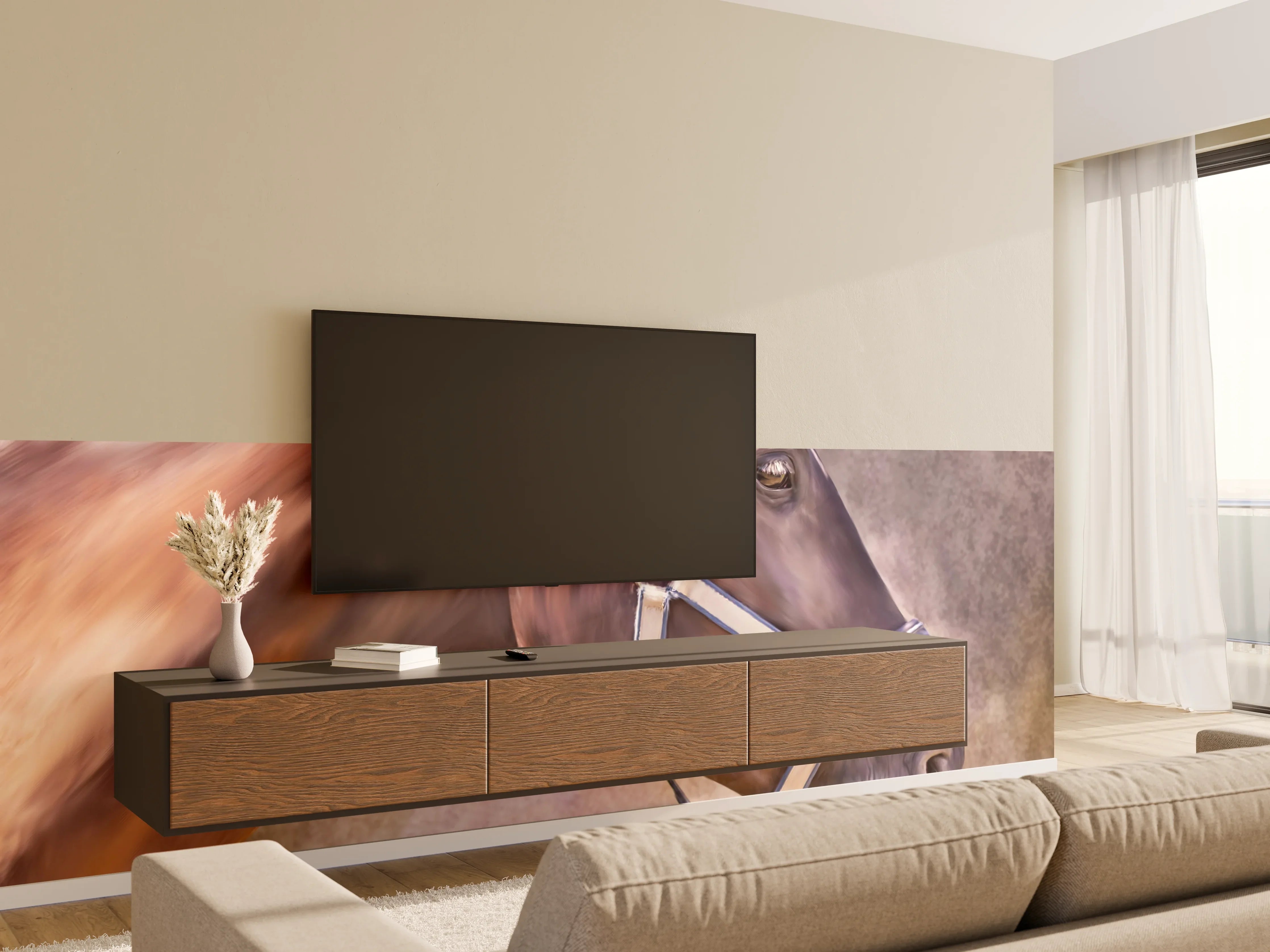 Wandverkleidung Wohnzimmer - Gemalter Pferdekopf
