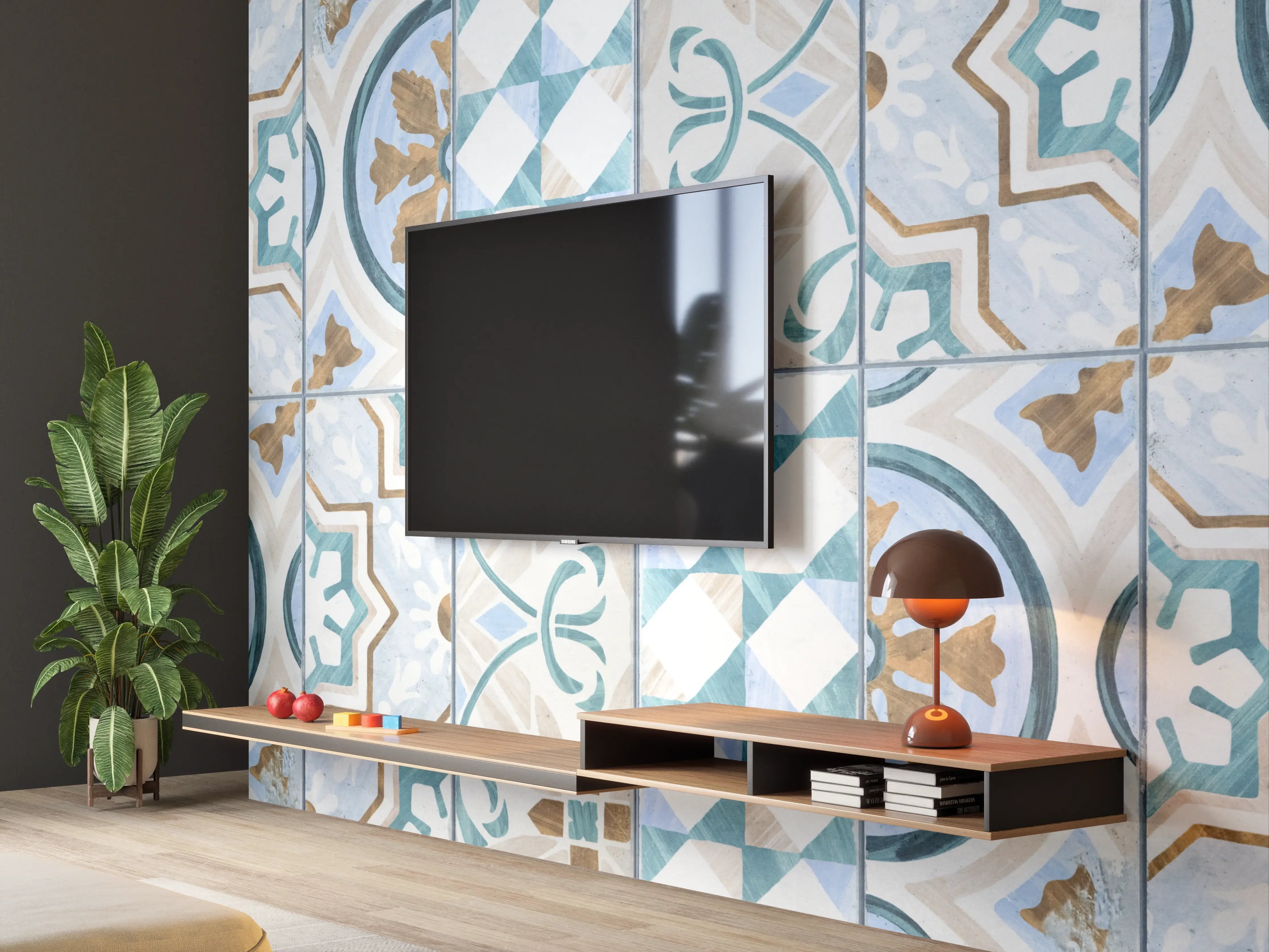 Wandverkleidung Wohnzimmer - Geometrisch rechteckige Fliesen