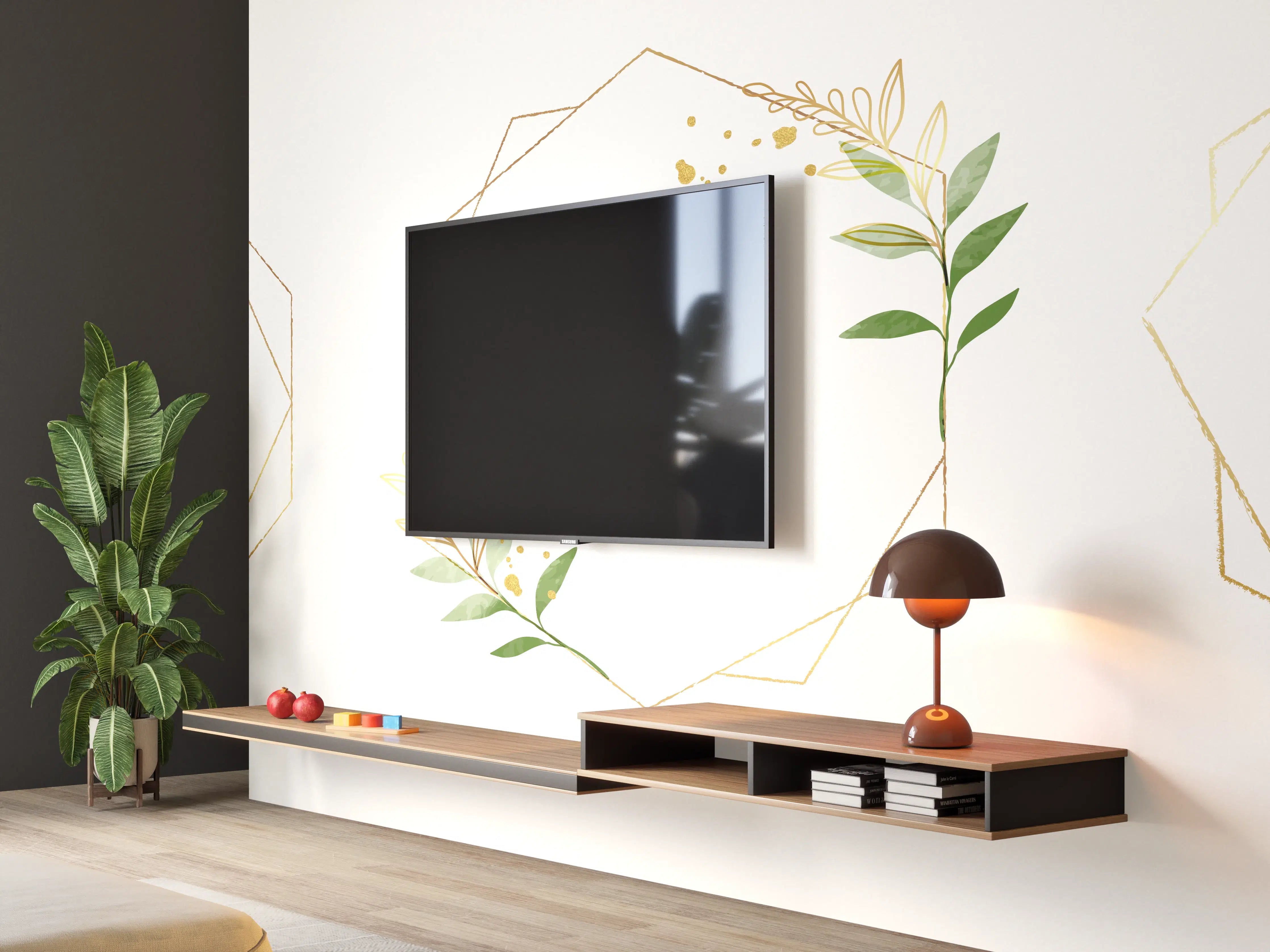 Wandverkleidung Wohnzimmer - Geometrische Blumenrahmen Gold
