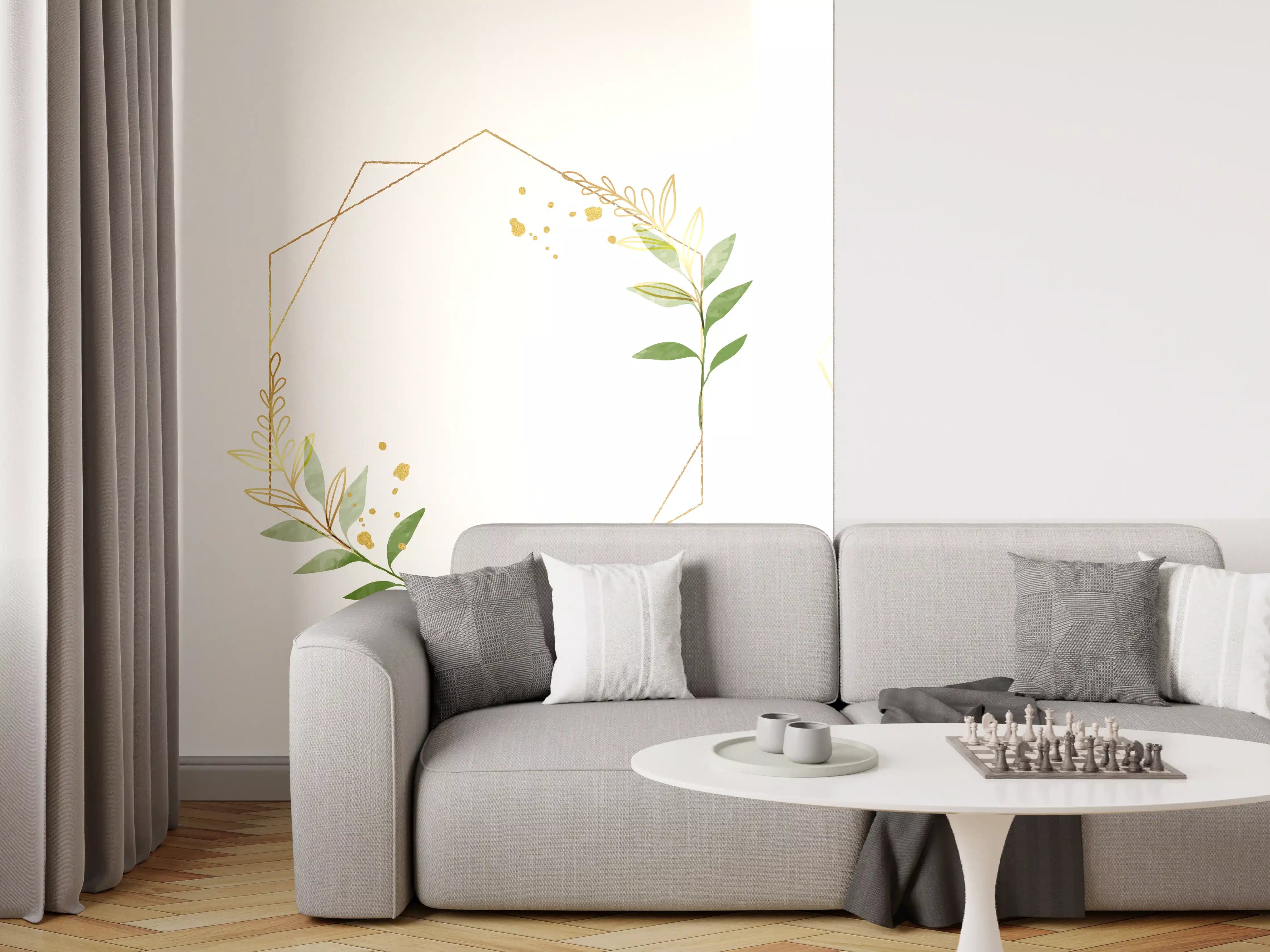 Wandverkleidung Wohnzimmer - Geometrische Blumenrahmen Gold