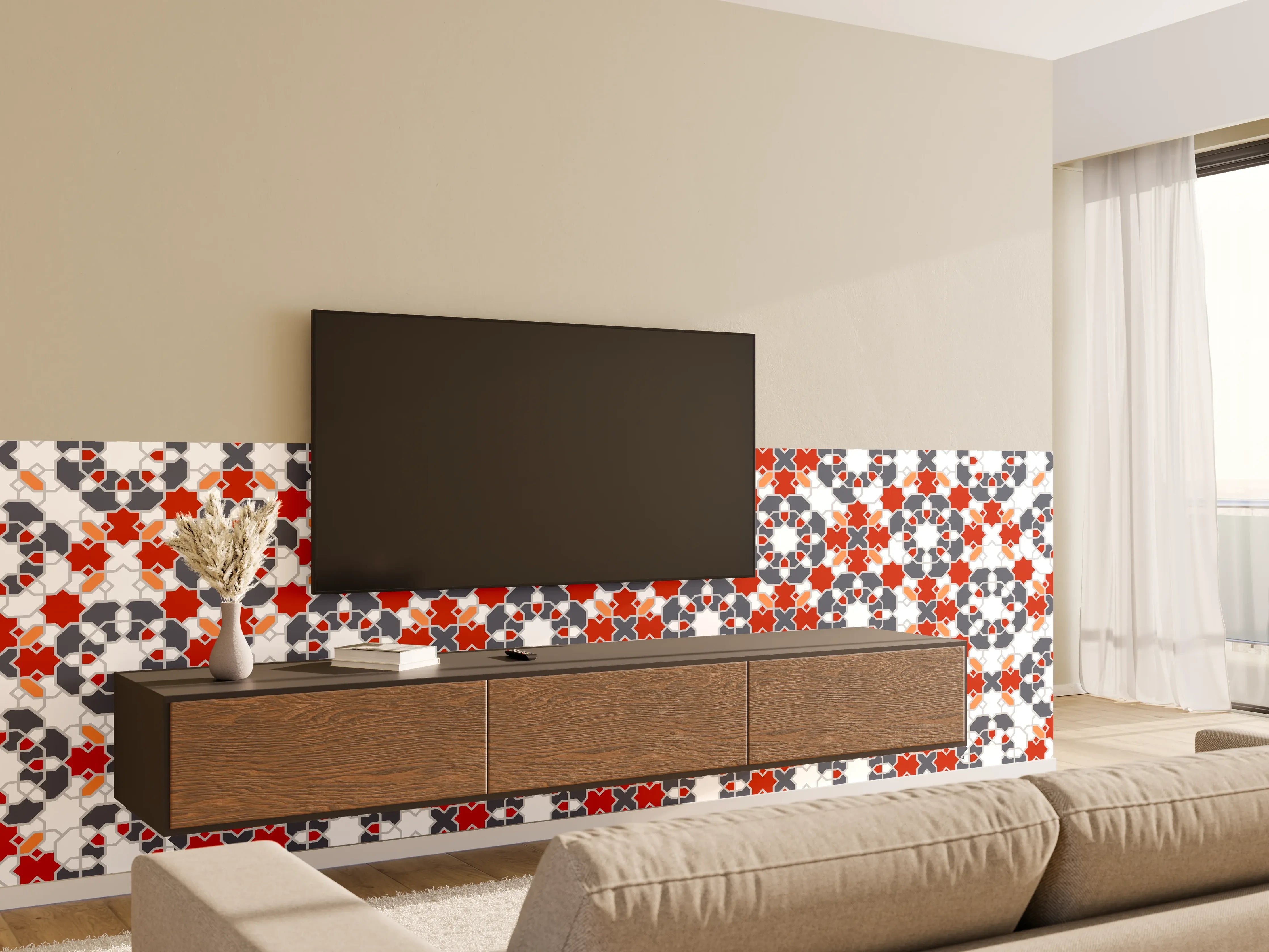 Wandverkleidung Wohnzimmer - Geometrische Fliesen