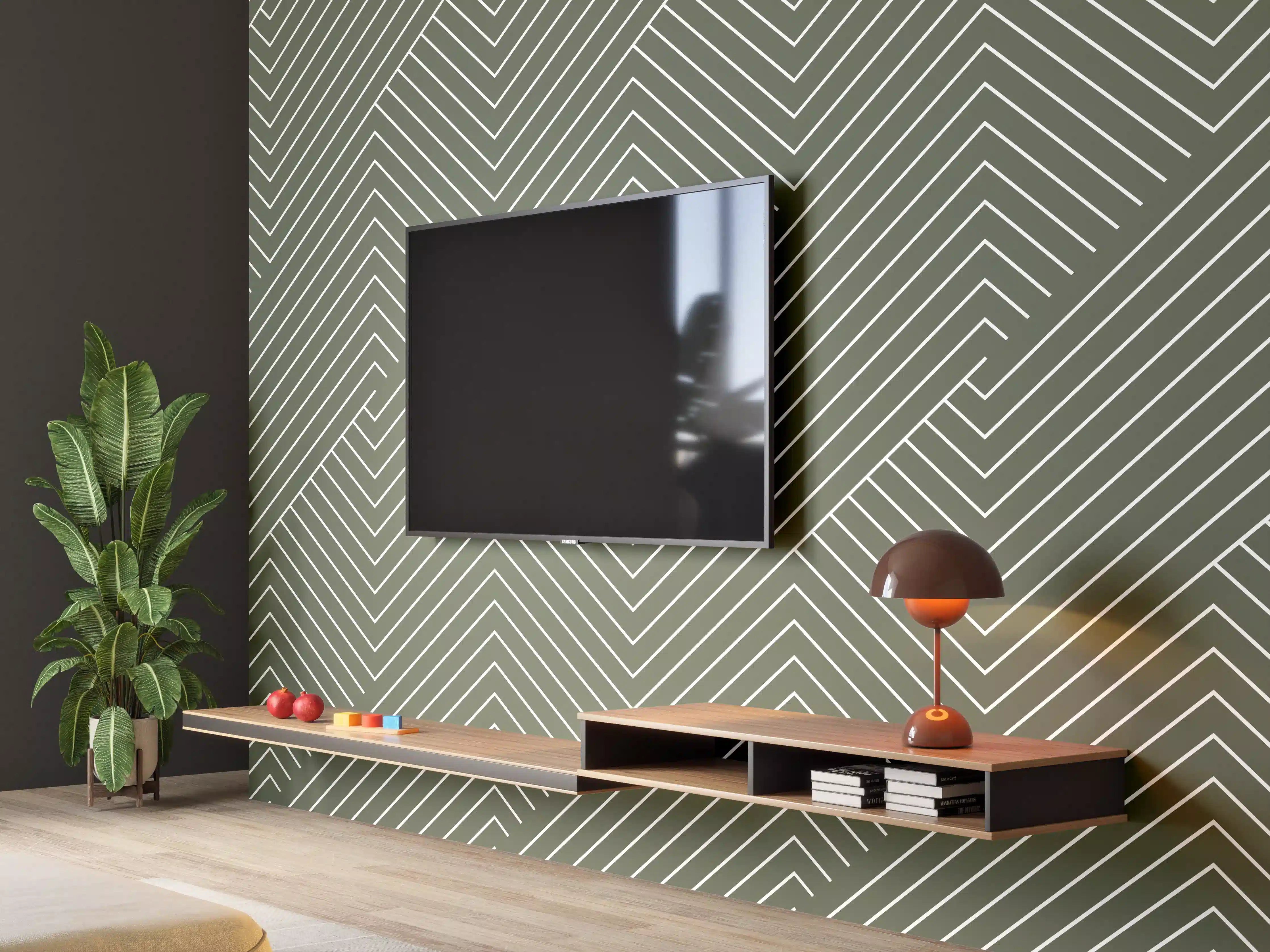 Wandverkleidung Wohnzimmer - Geometrische Grün-Muster
