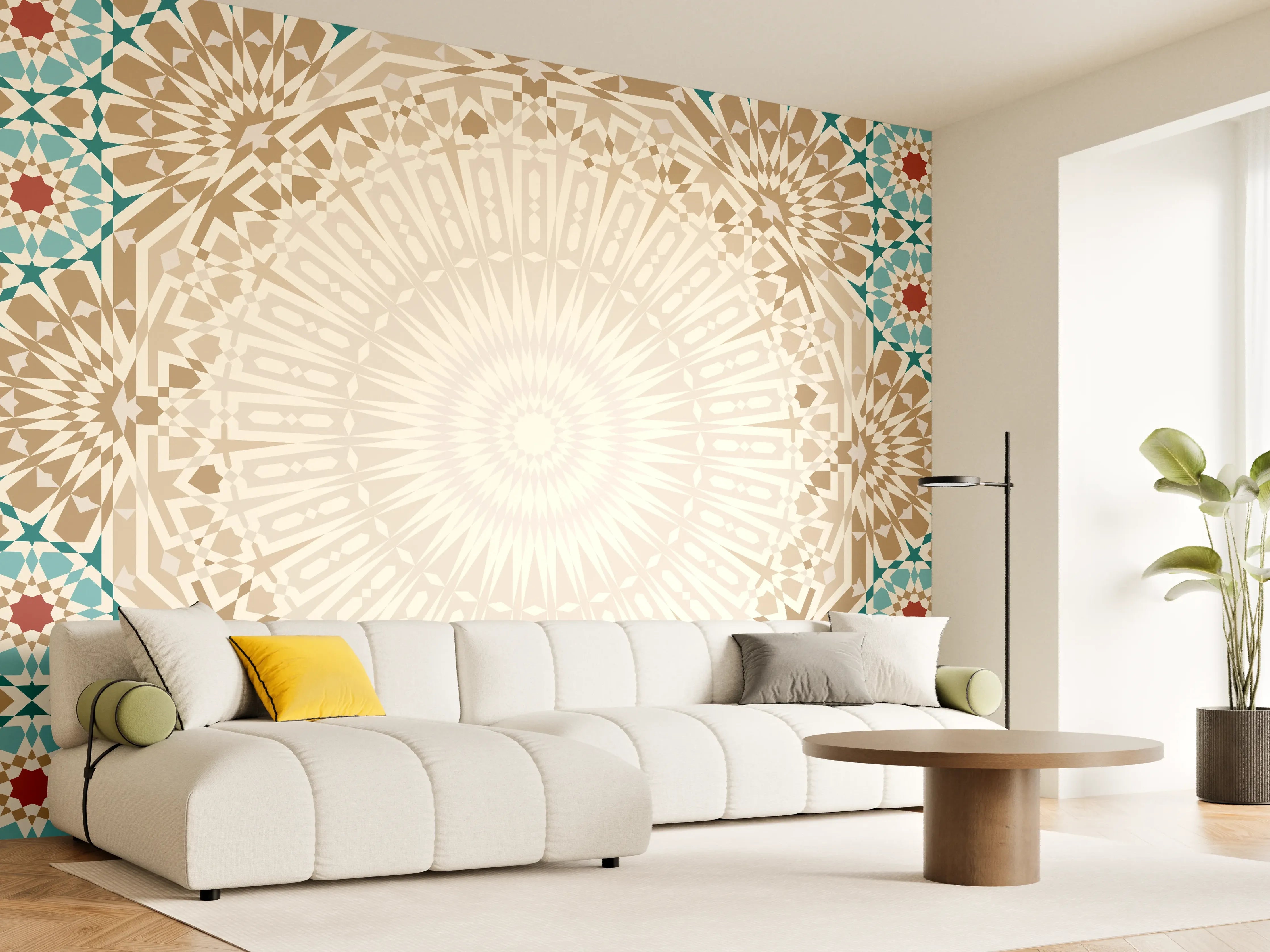 Wandverkleidung Wohnzimmer - Geometrische Mandala-Muster