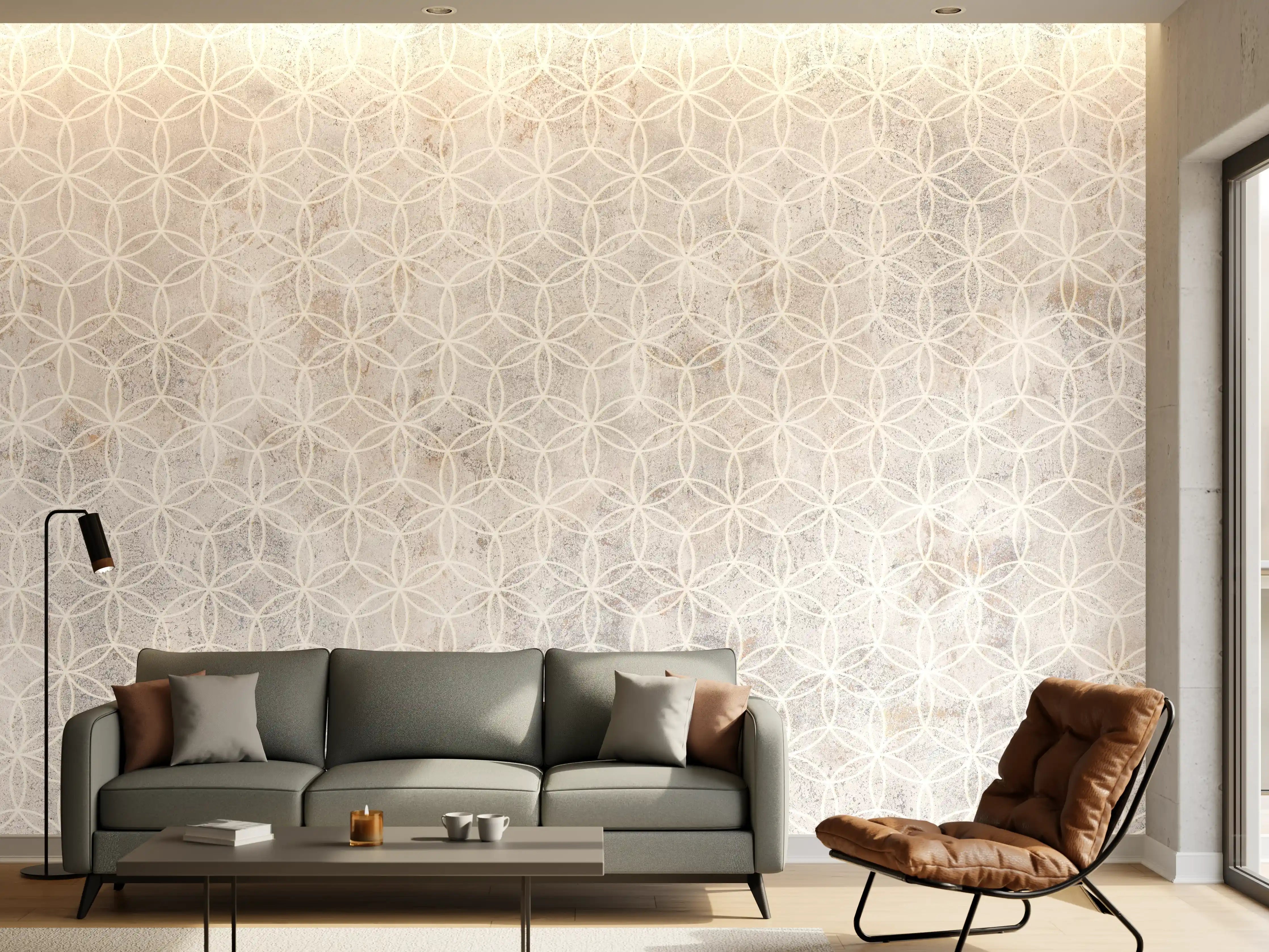 Wandverkleidung Wohnzimmer - Geometrisches Beton Mosaik