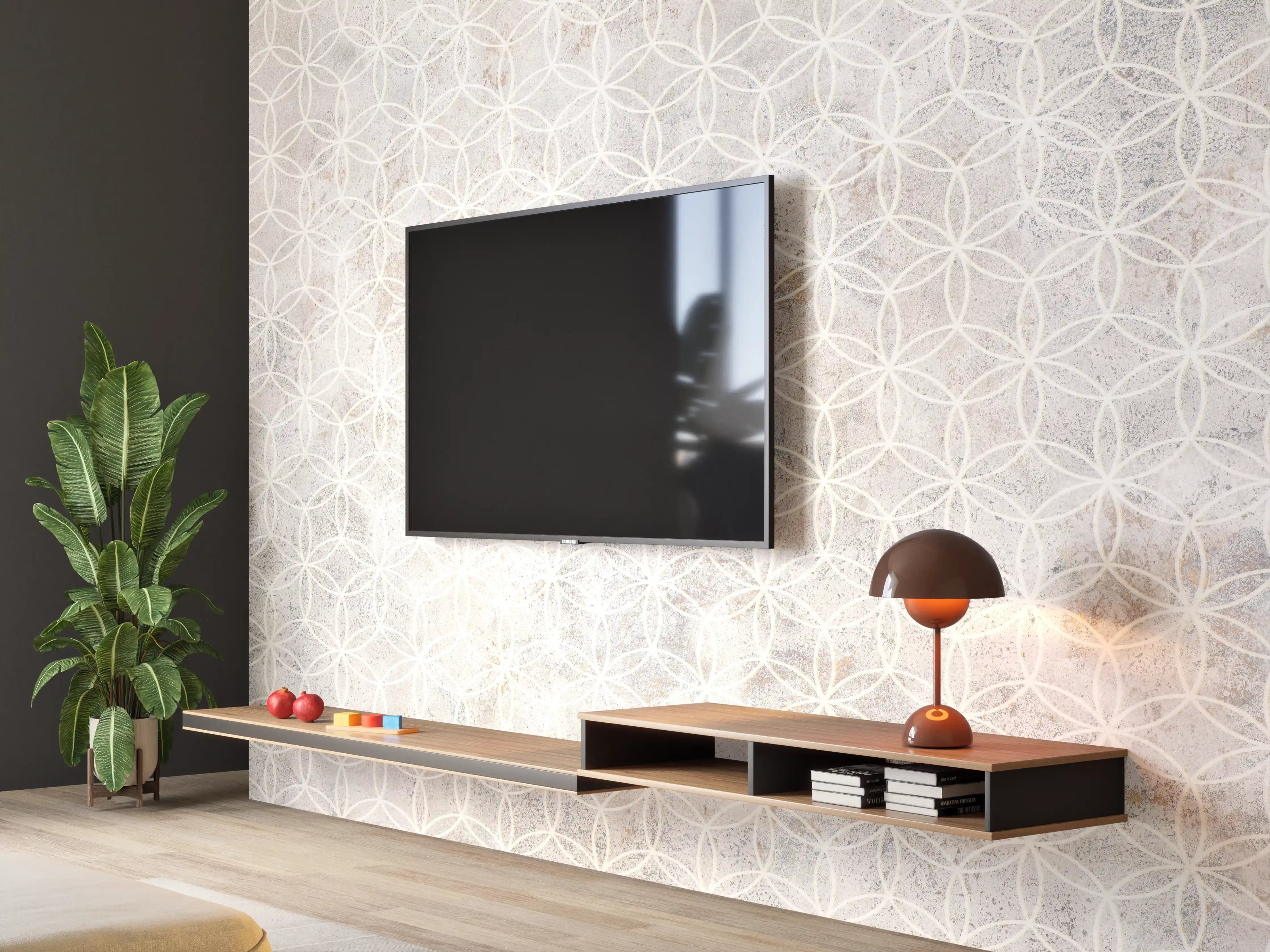 Wandverkleidung Wohnzimmer - Geometrisches Beton Mosaik