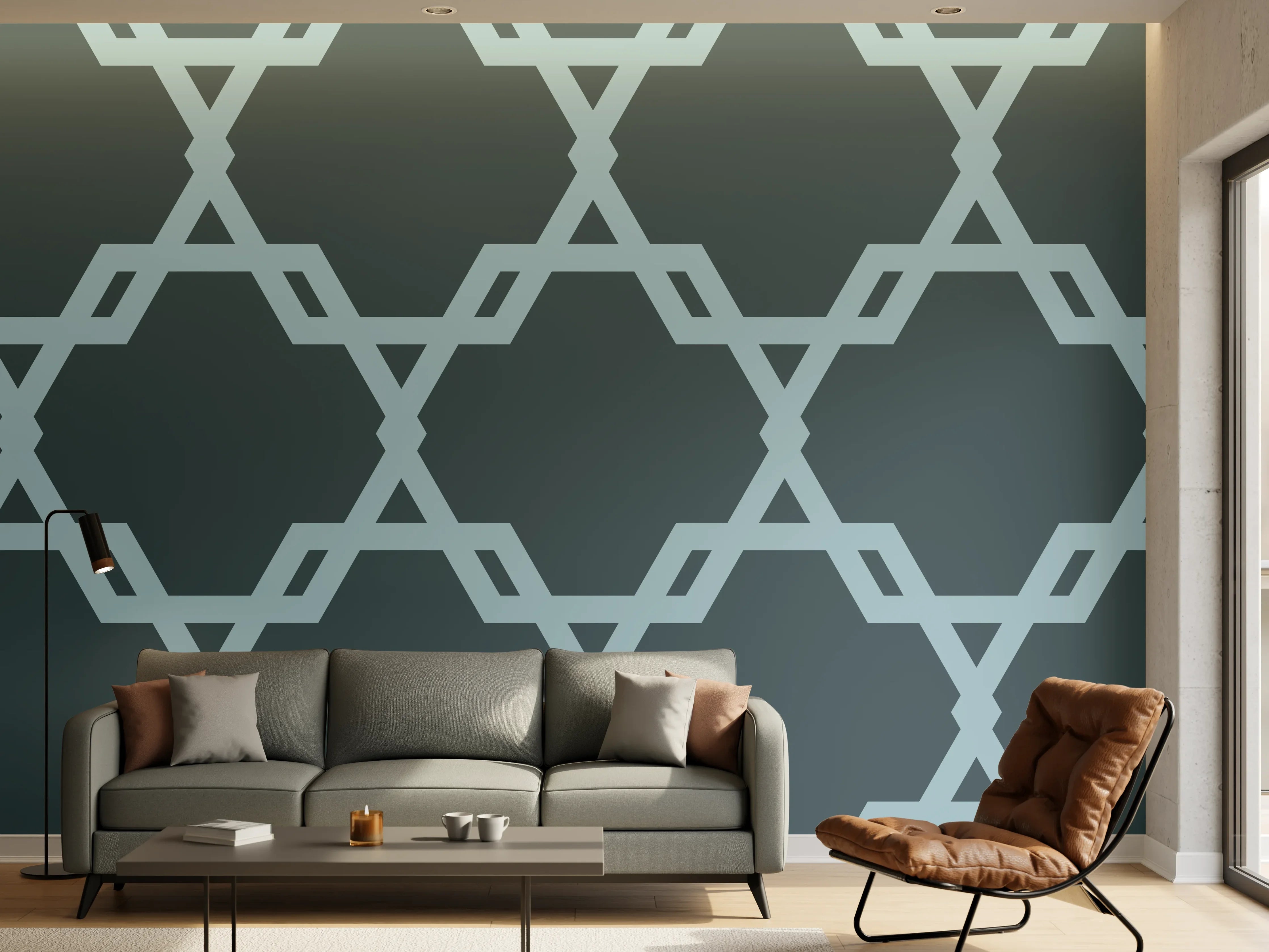 Wandverkleidung Wohnzimmer - Geometrisches Blaugrau Muster