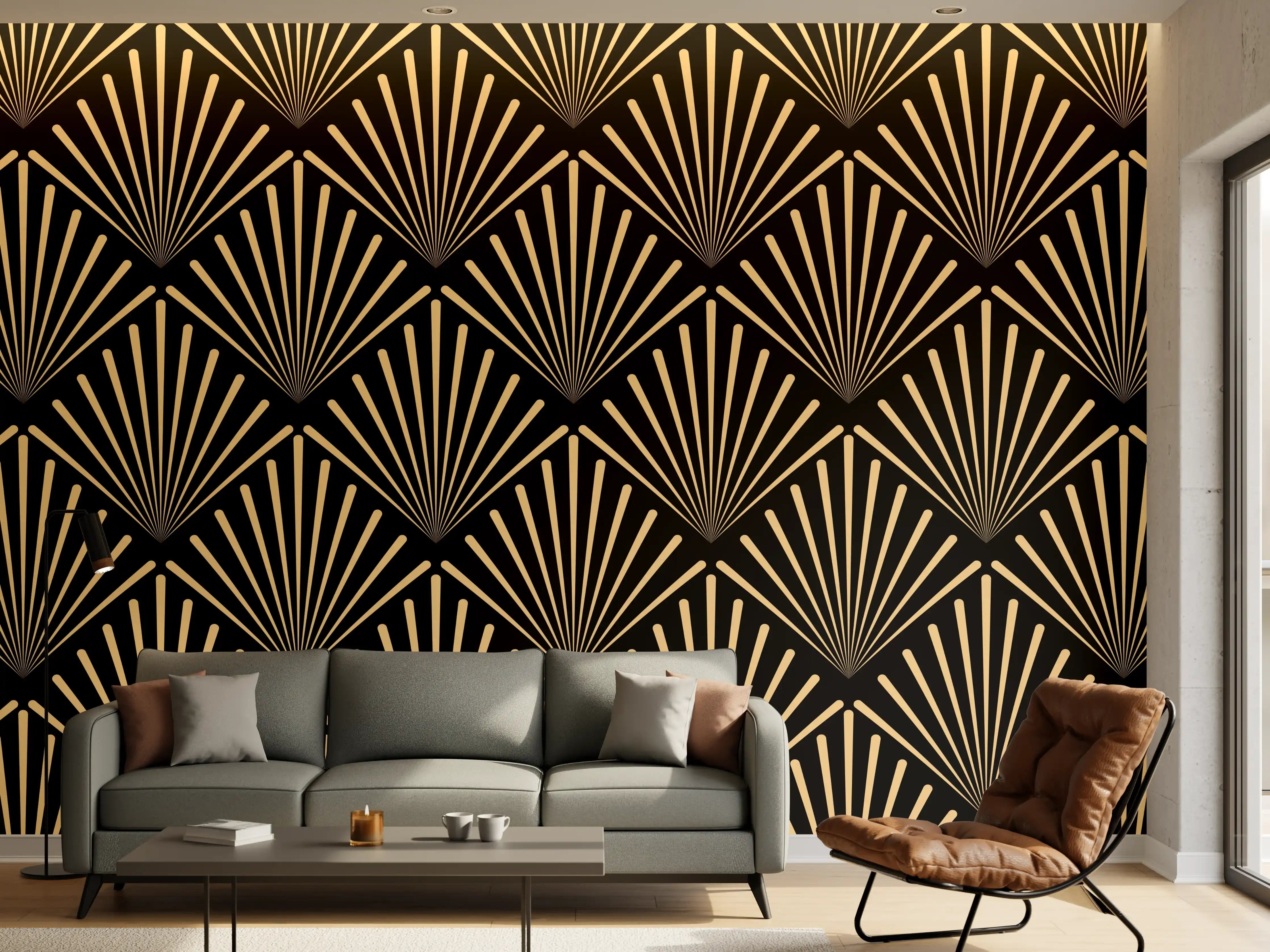 Wandverkleidung Wohnzimmer - Geometrisches Goldmuster