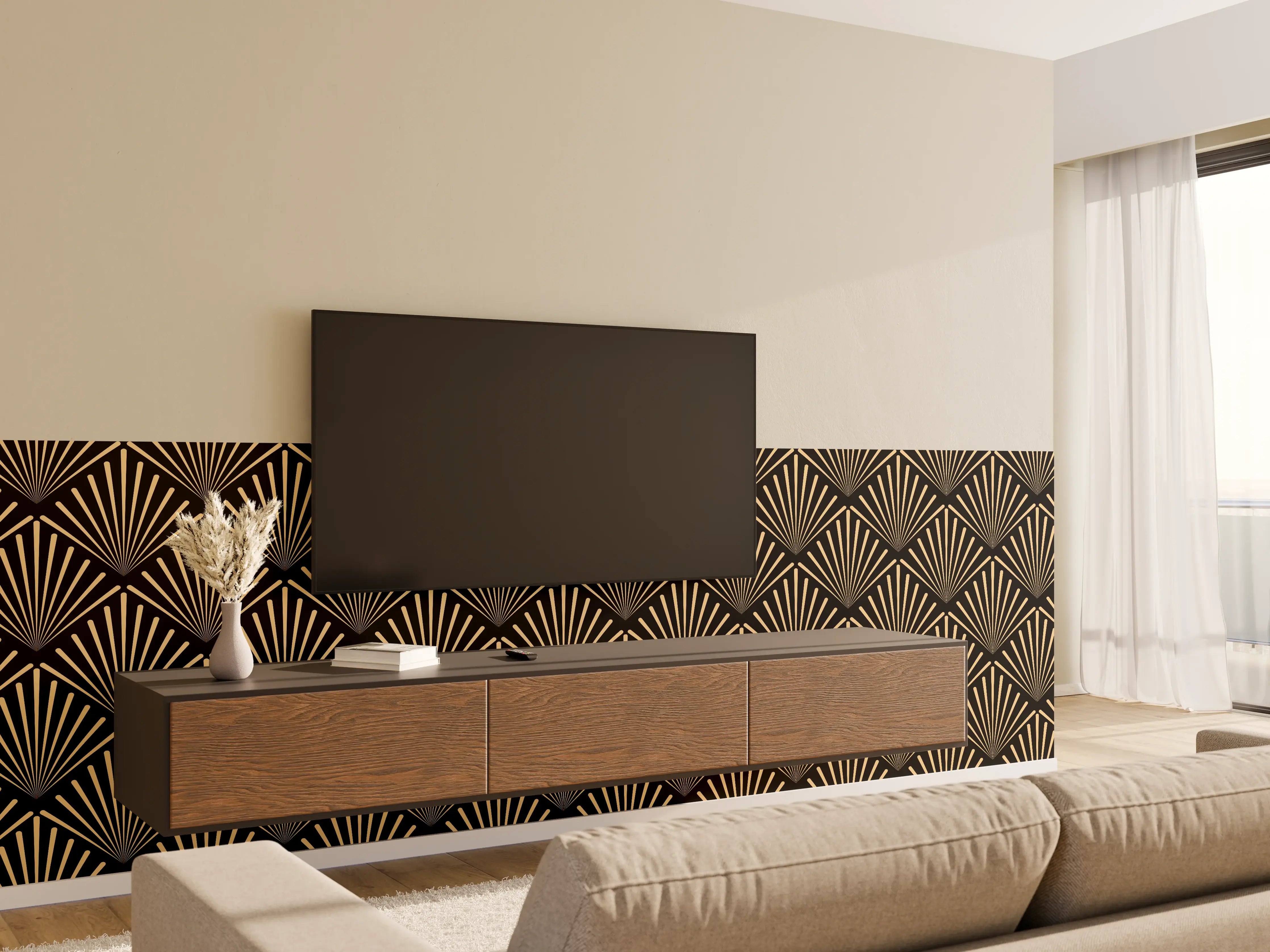 Wandverkleidung Wohnzimmer - Geometrisches Goldmuster