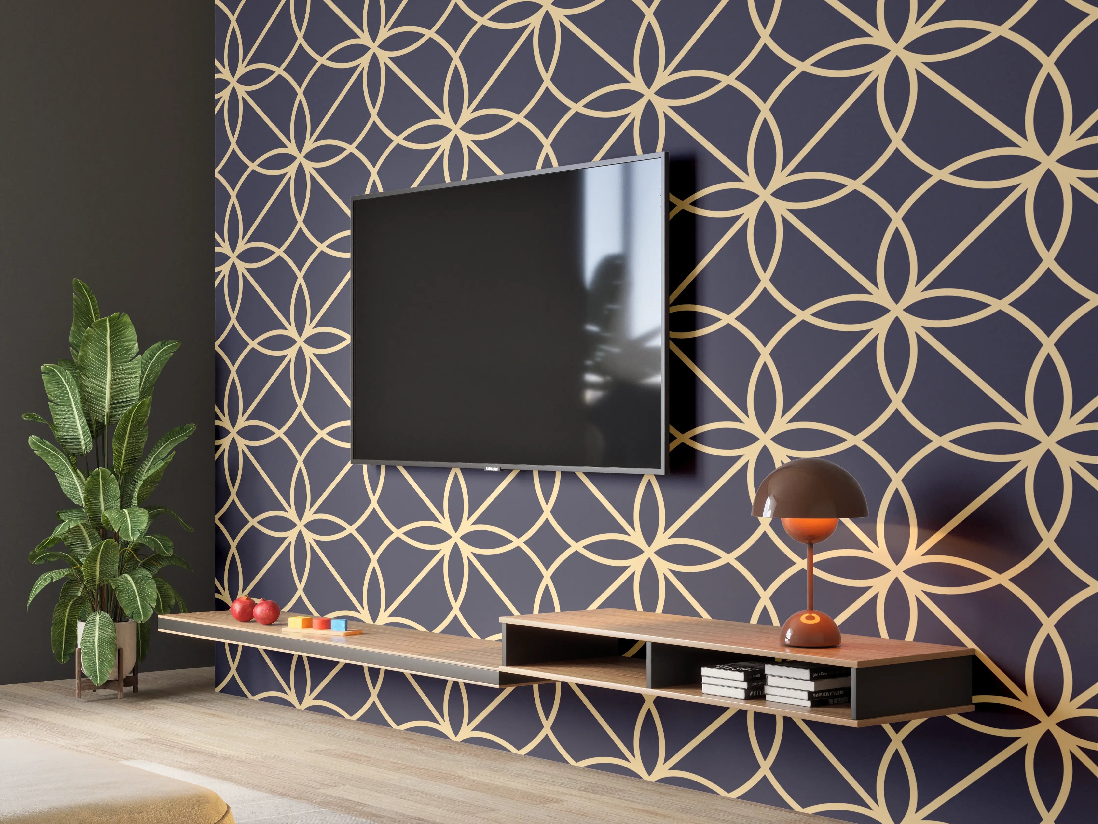 Wandverkleidung Wohnzimmer - Geometrisches Linienmuster