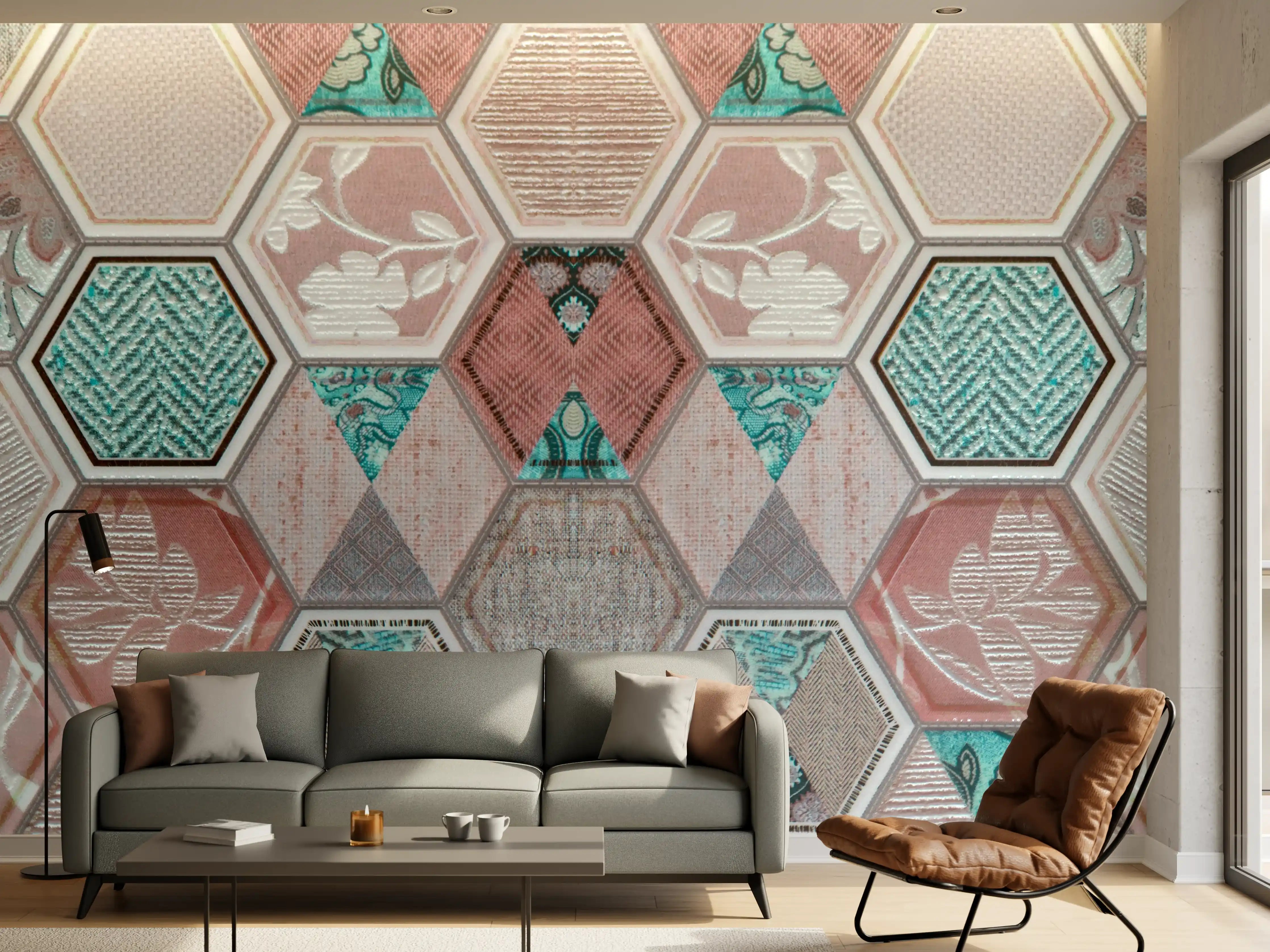 Wandverkleidung Wohnzimmer - Geometrisches Muster Pastell