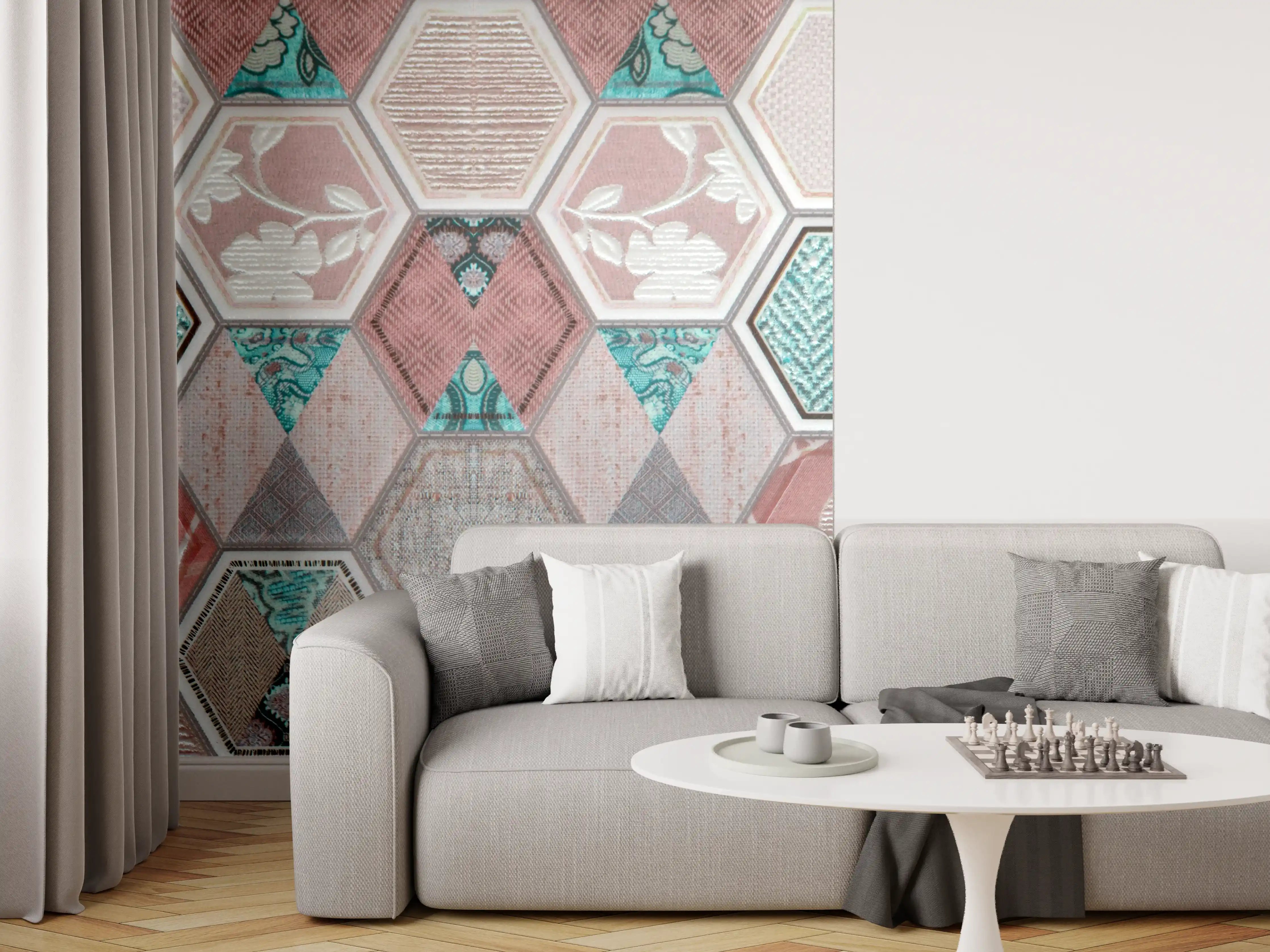 Wandverkleidung Wohnzimmer - Geometrisches Muster Pastell