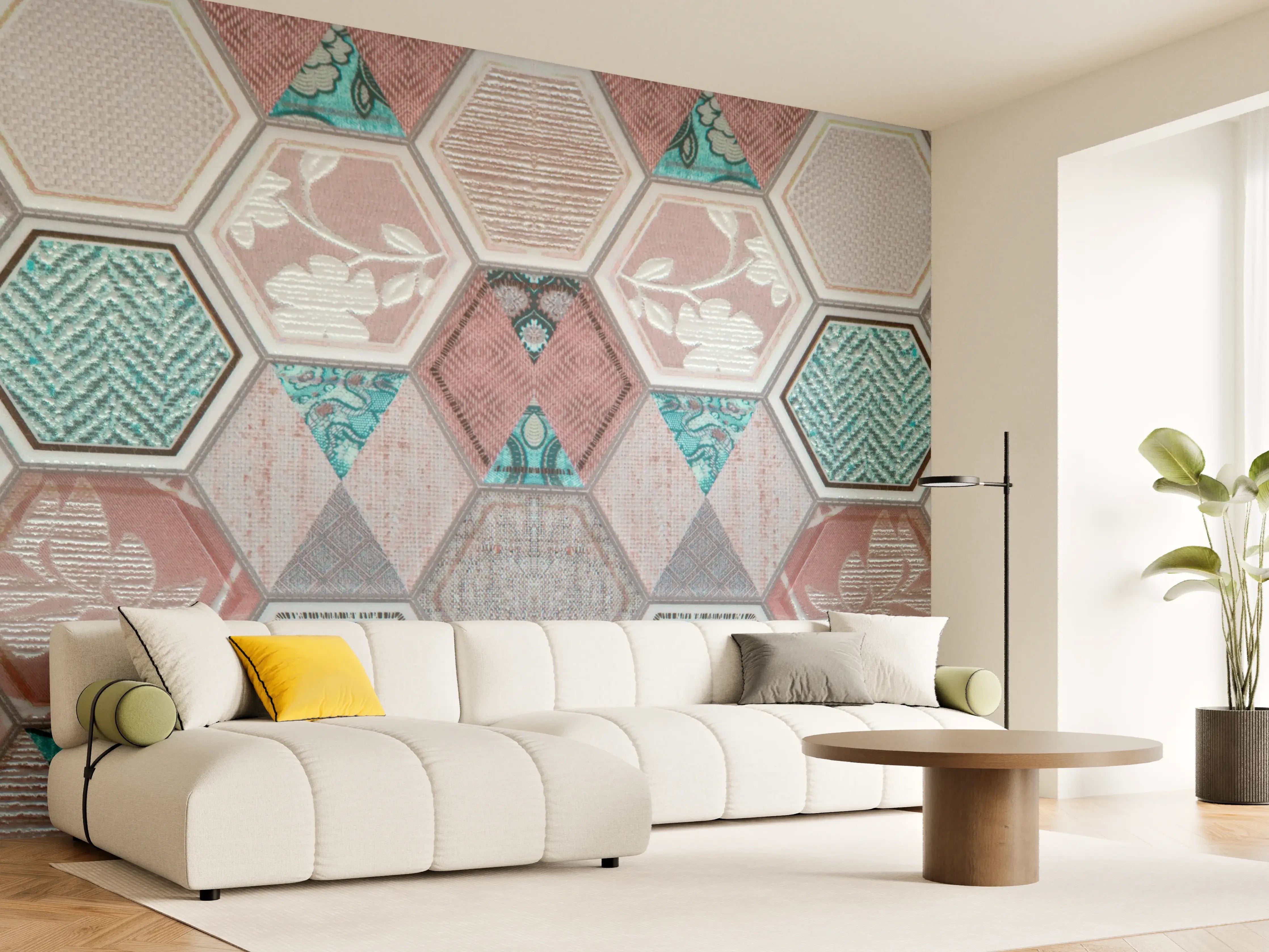 Wandverkleidung Wohnzimmer - Geometrisches Muster Pastell