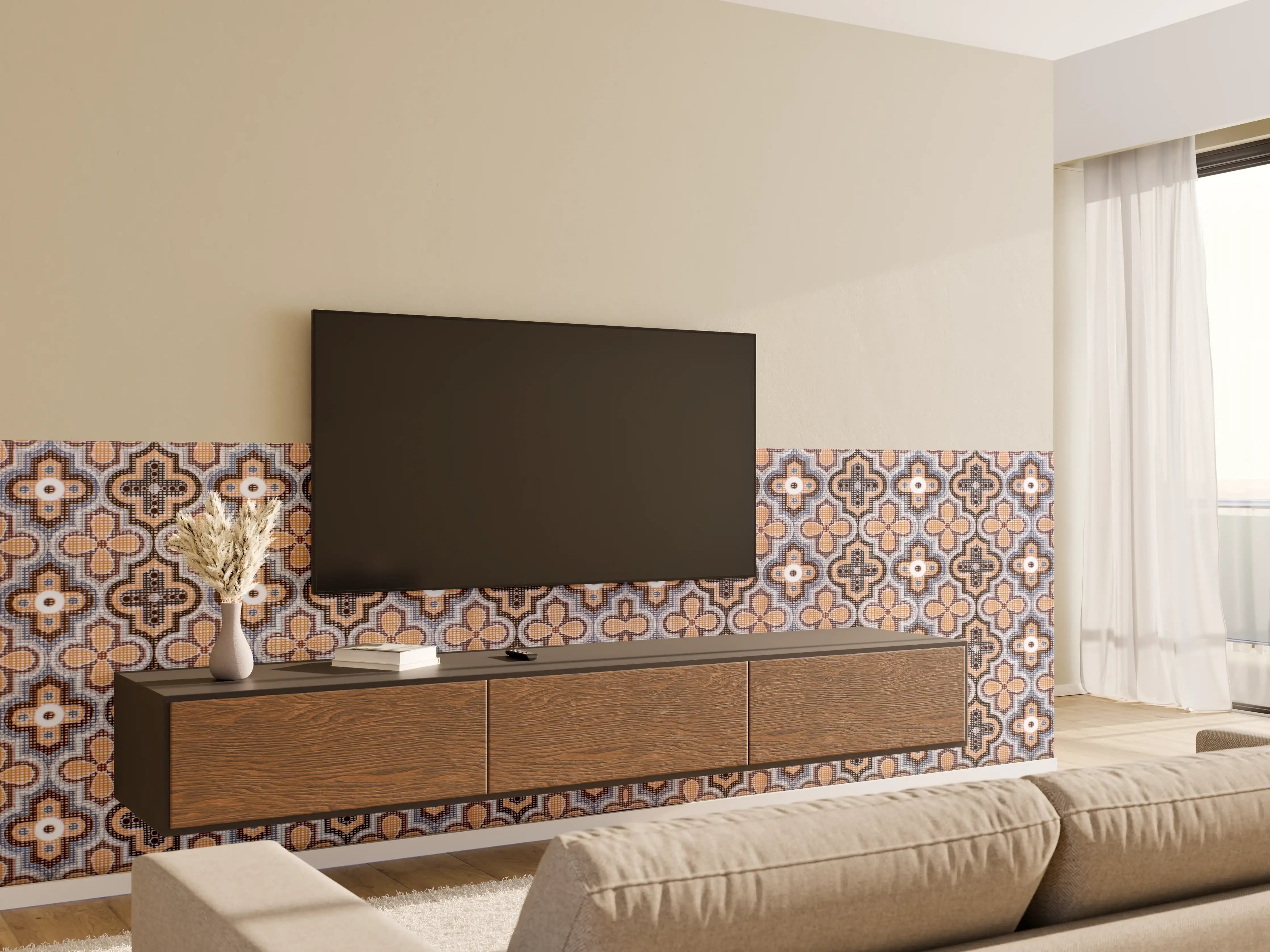 Wandverkleidung Wohnzimmer - Geometrisches Retro-Muster