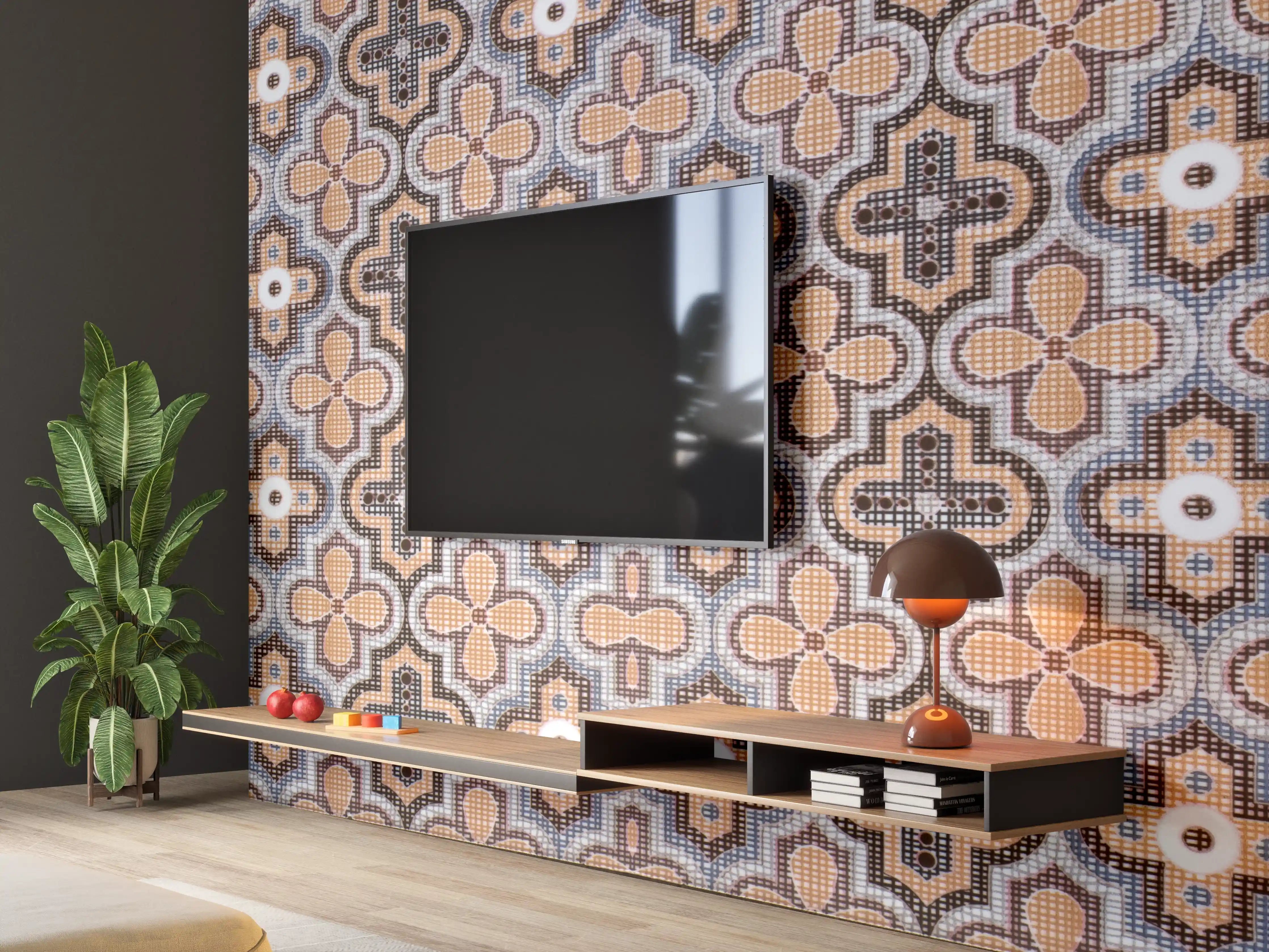 Wandverkleidung Wohnzimmer - Geometrisches Retro-Muster