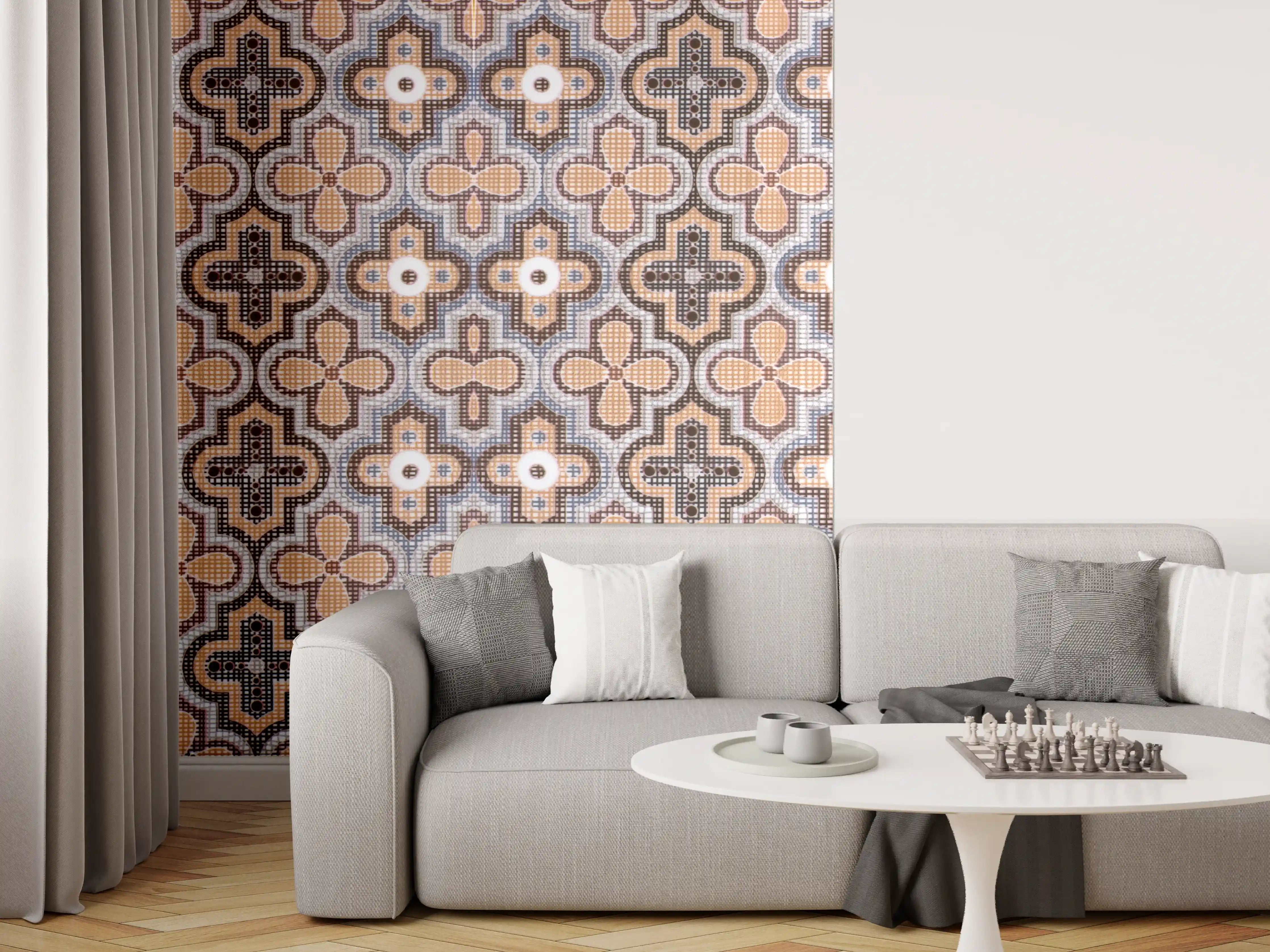 Wandverkleidung Wohnzimmer - Geometrisches Retro-Muster
