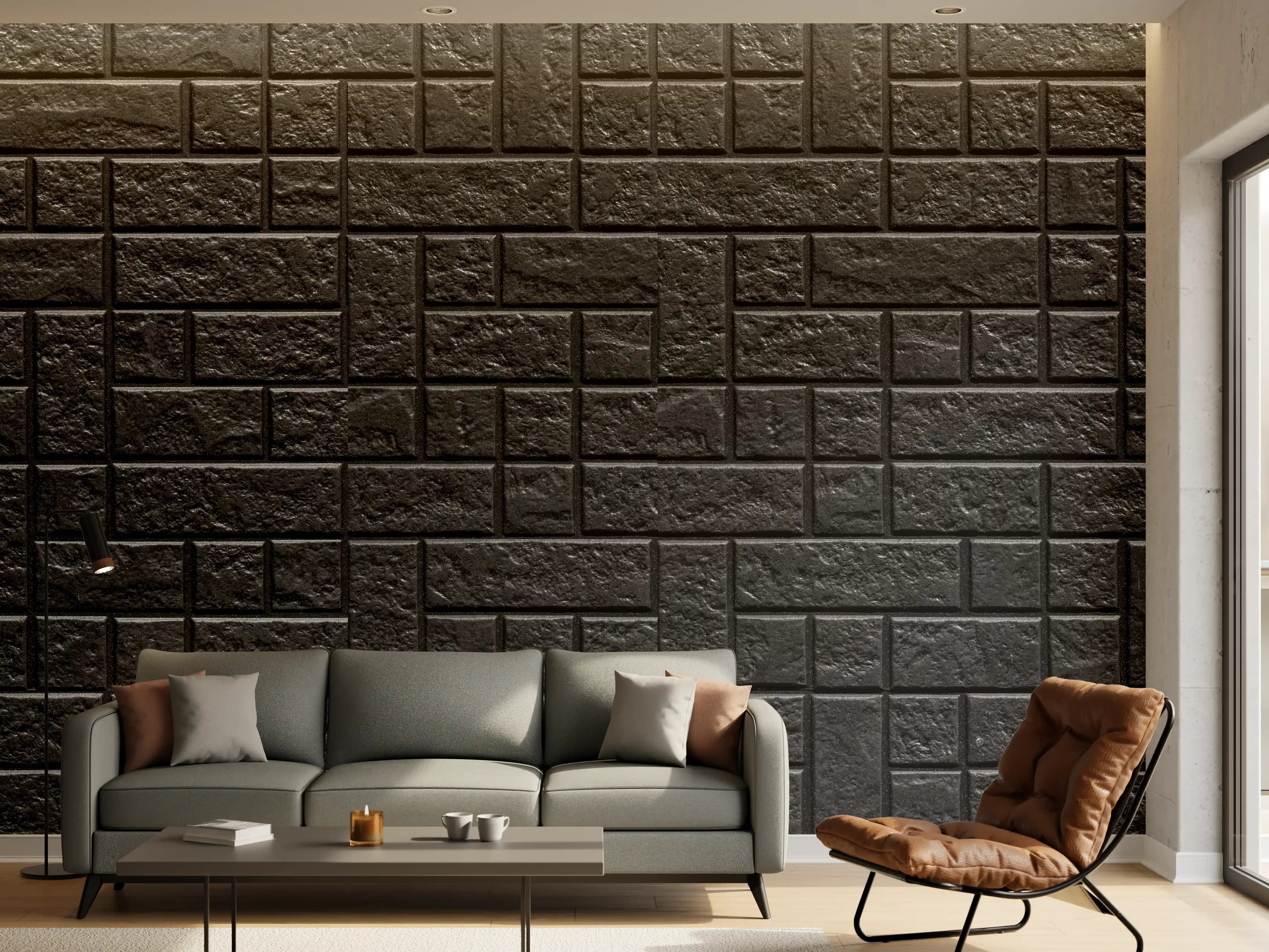 Wandverkleidung Wohnzimmer - Geometrisches dunkles Wandfliesendesign