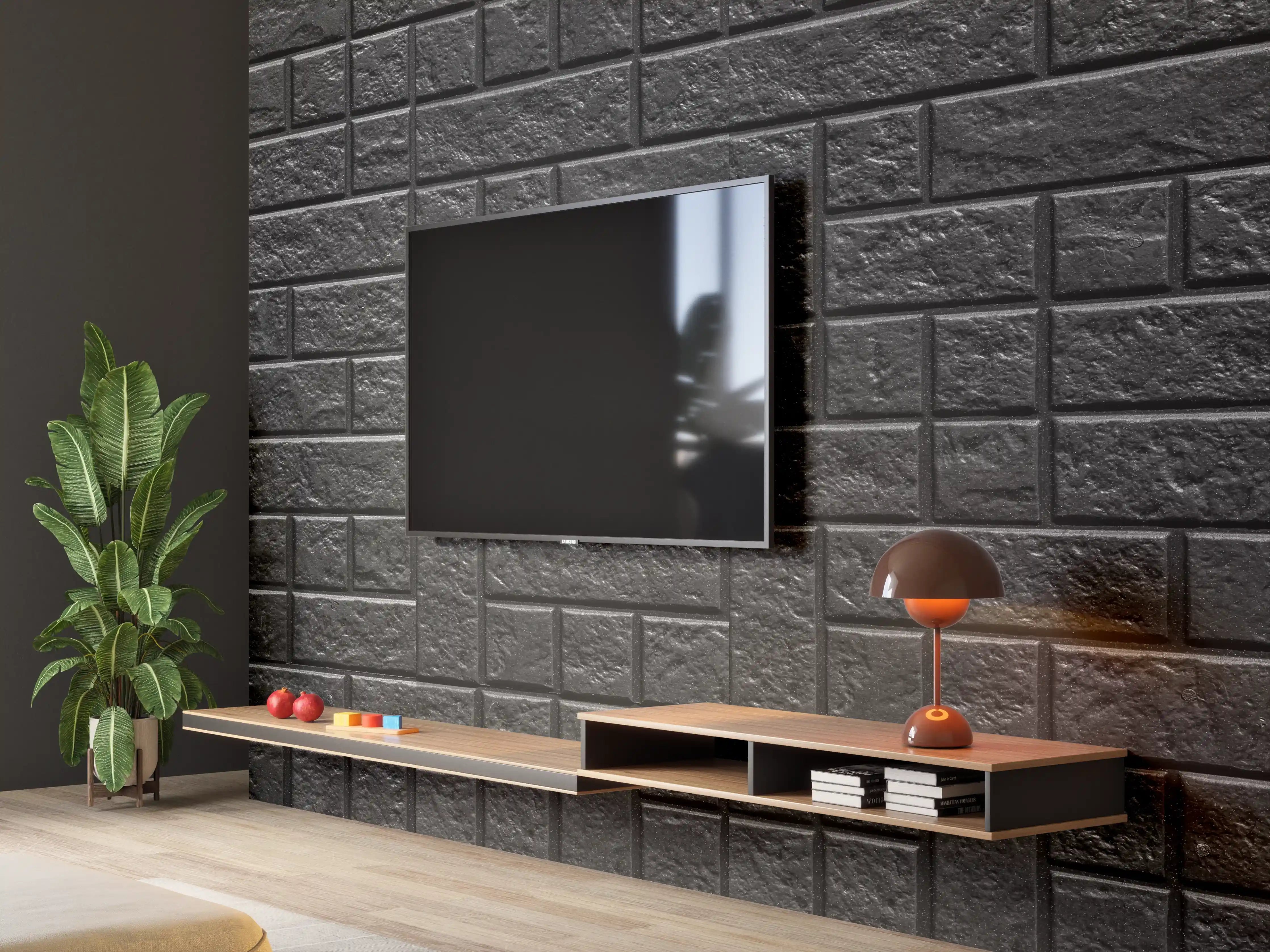 Wandverkleidung Wohnzimmer - Geometrisches dunkles Wandfliesendesign