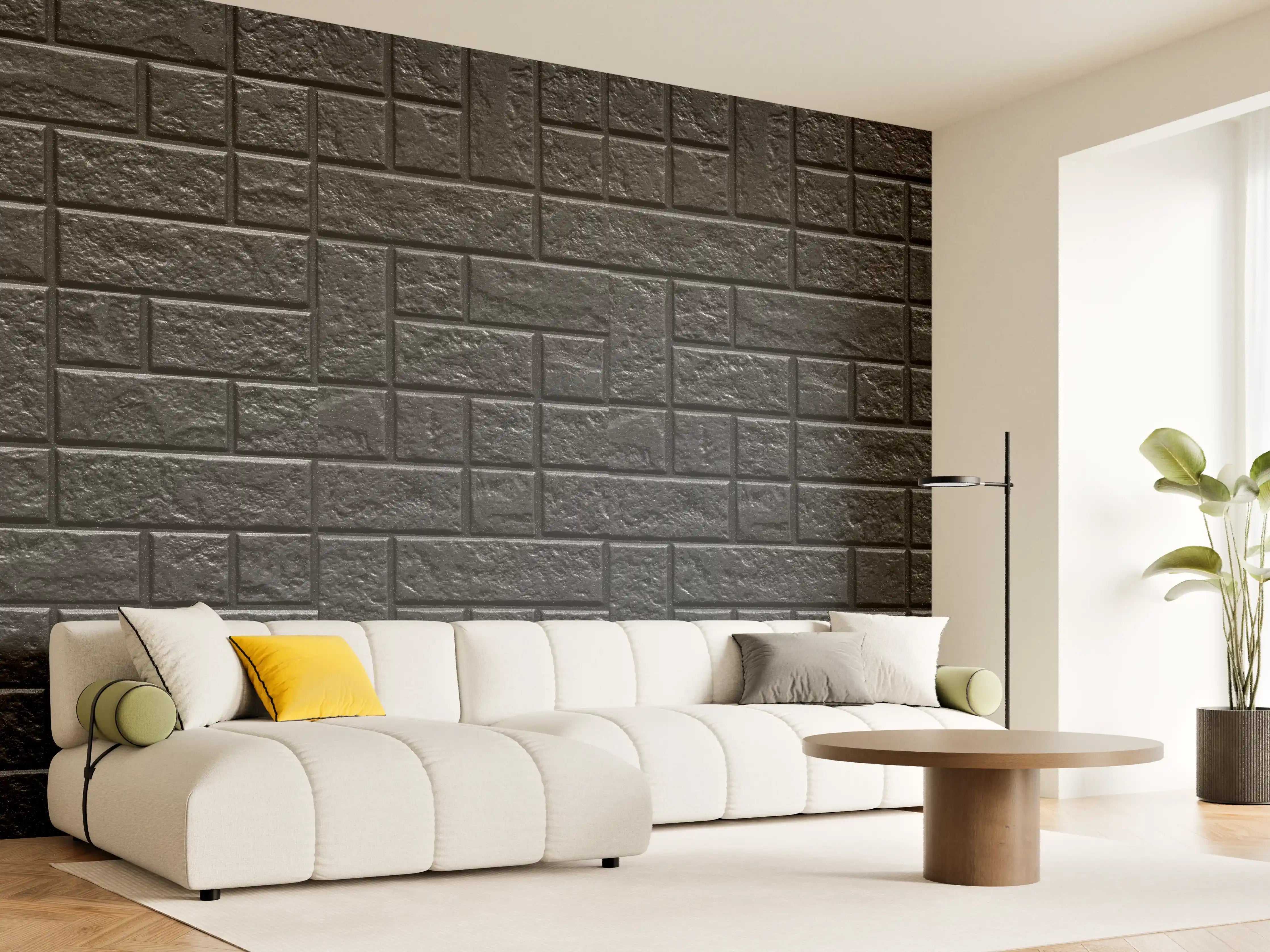 Wandverkleidung Wohnzimmer - Geometrisches dunkles Wandfliesendesign