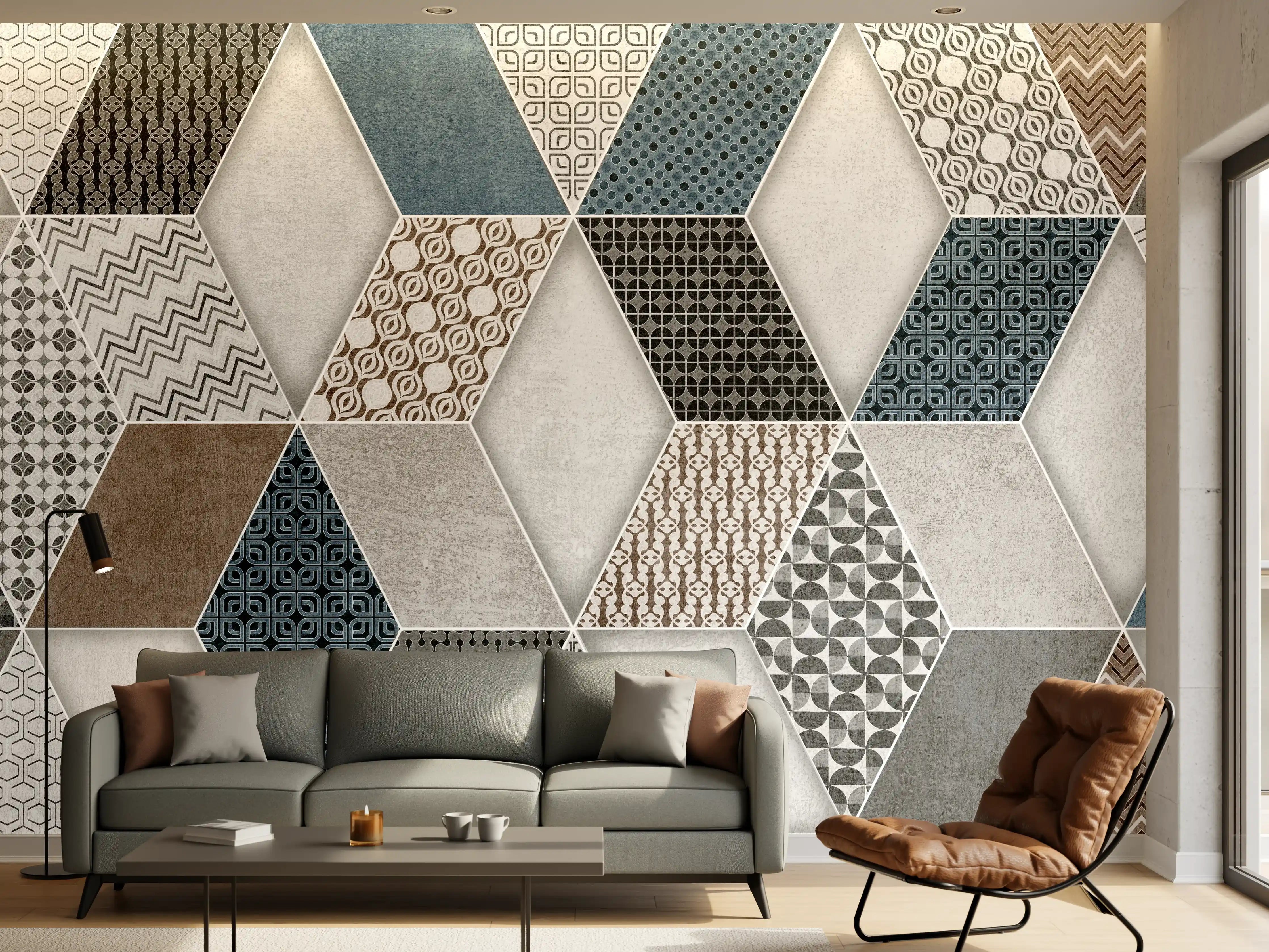 Wandverkleidung Wohnzimmer - Geometrischse Retro-Fliesen Muster
