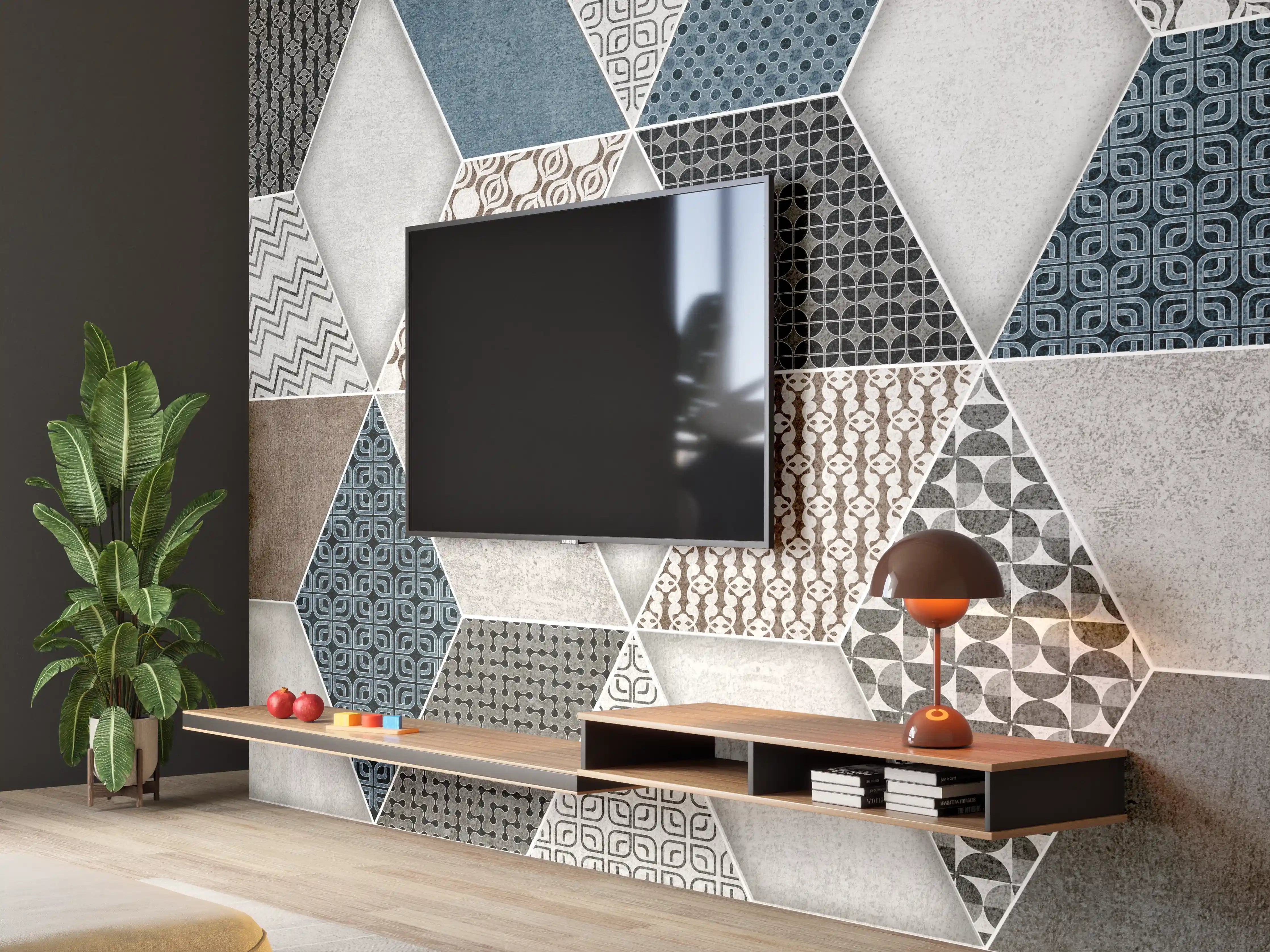 Wandverkleidung Wohnzimmer - Geometrischse Retro-Fliesen Muster