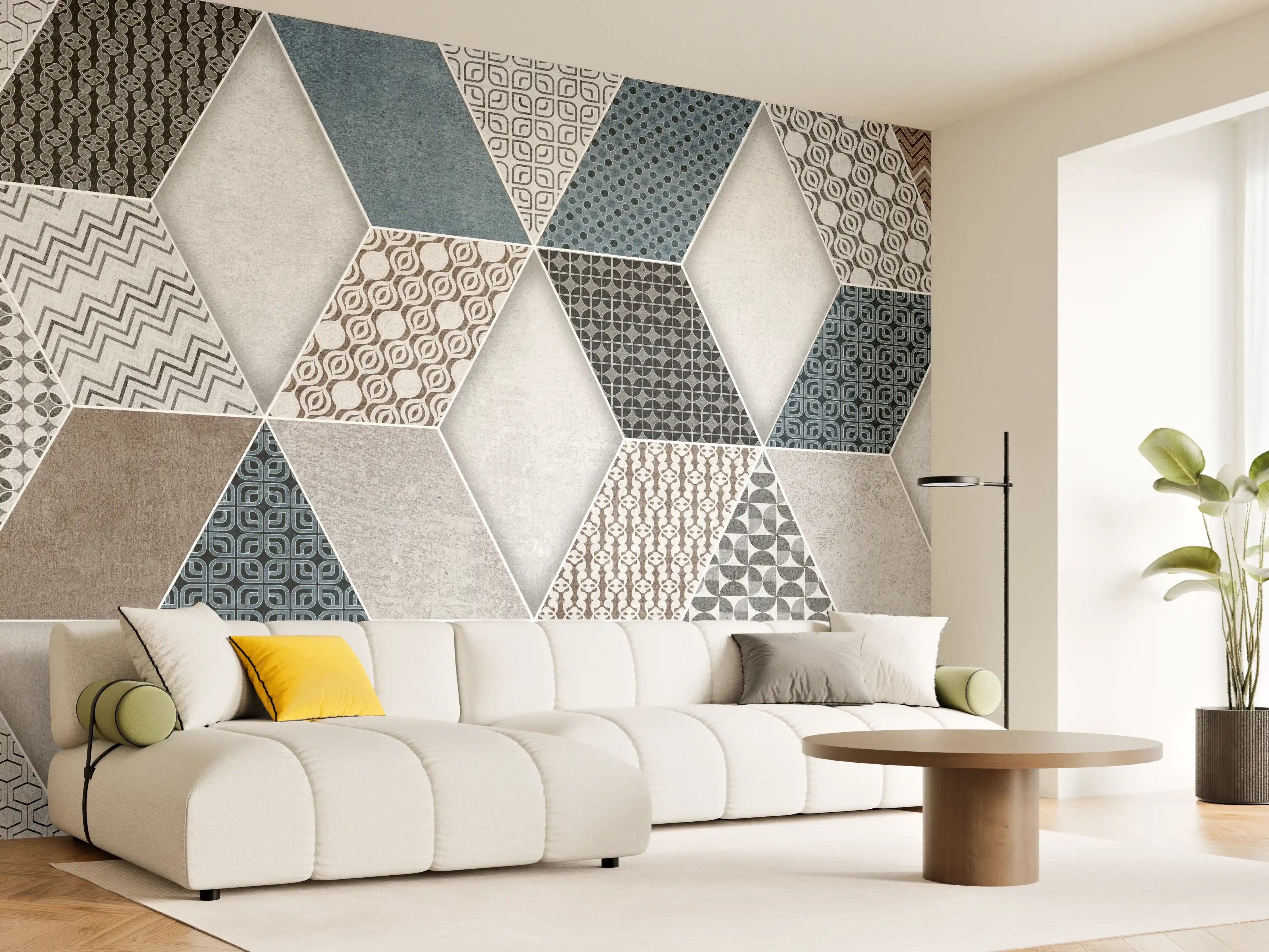 Wandverkleidung Wohnzimmer - Geometrischse Retro-Fliesen Muster