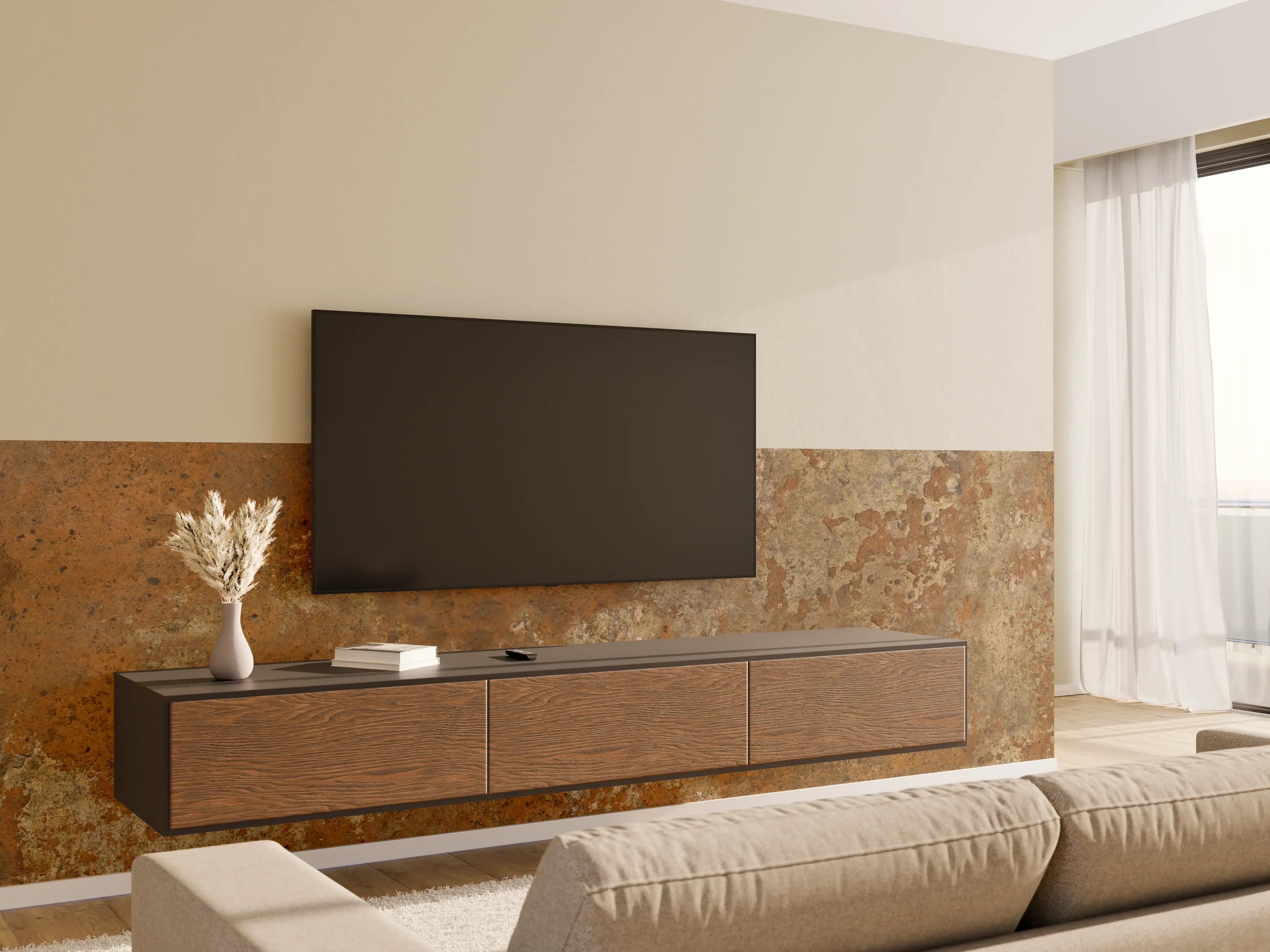 Wandverkleidung Wohnzimmer - Gerösteter Metalltextur