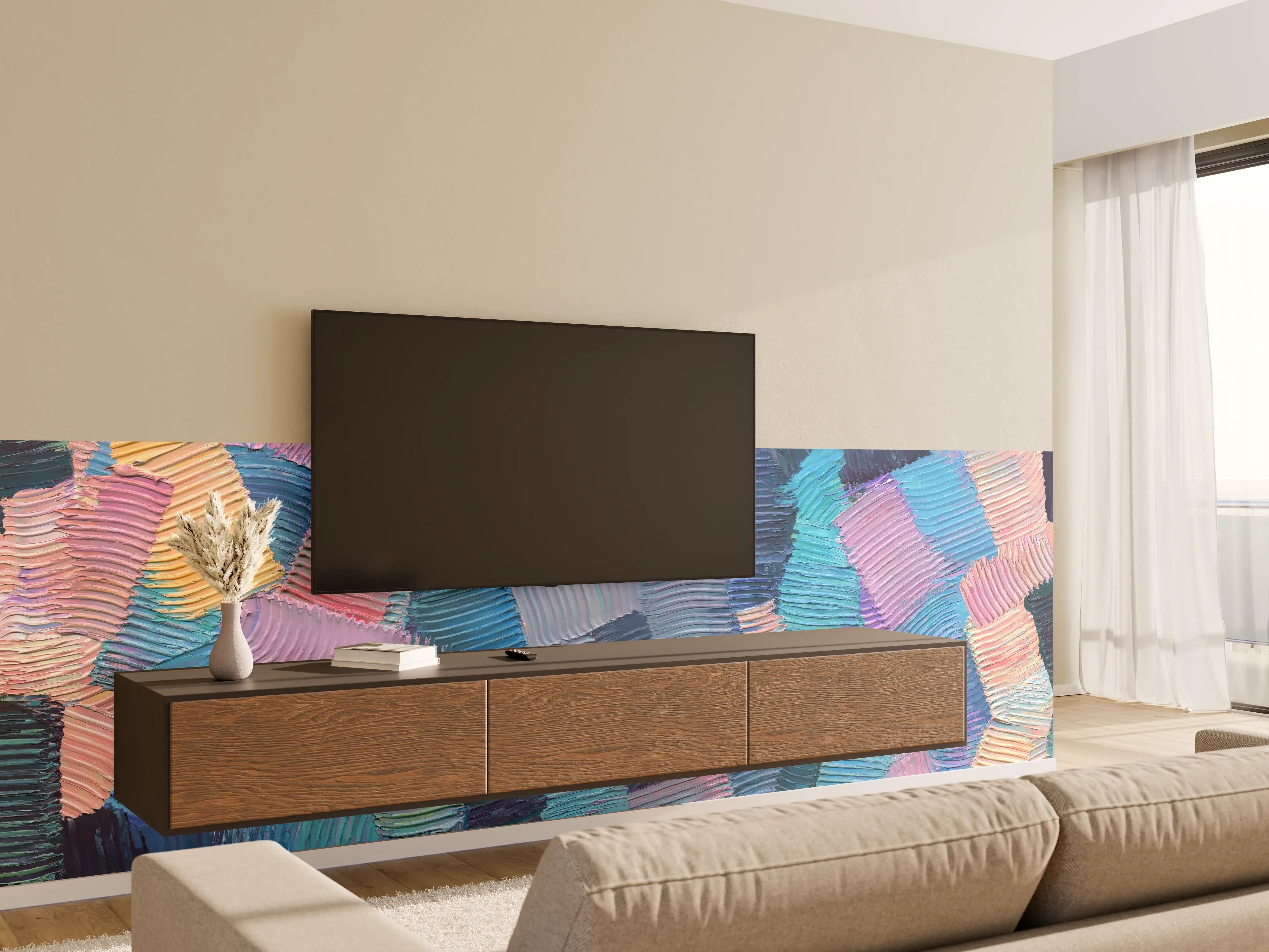 Wandverkleidung Wohnzimmer - Gewellte Ölfarbentexturen