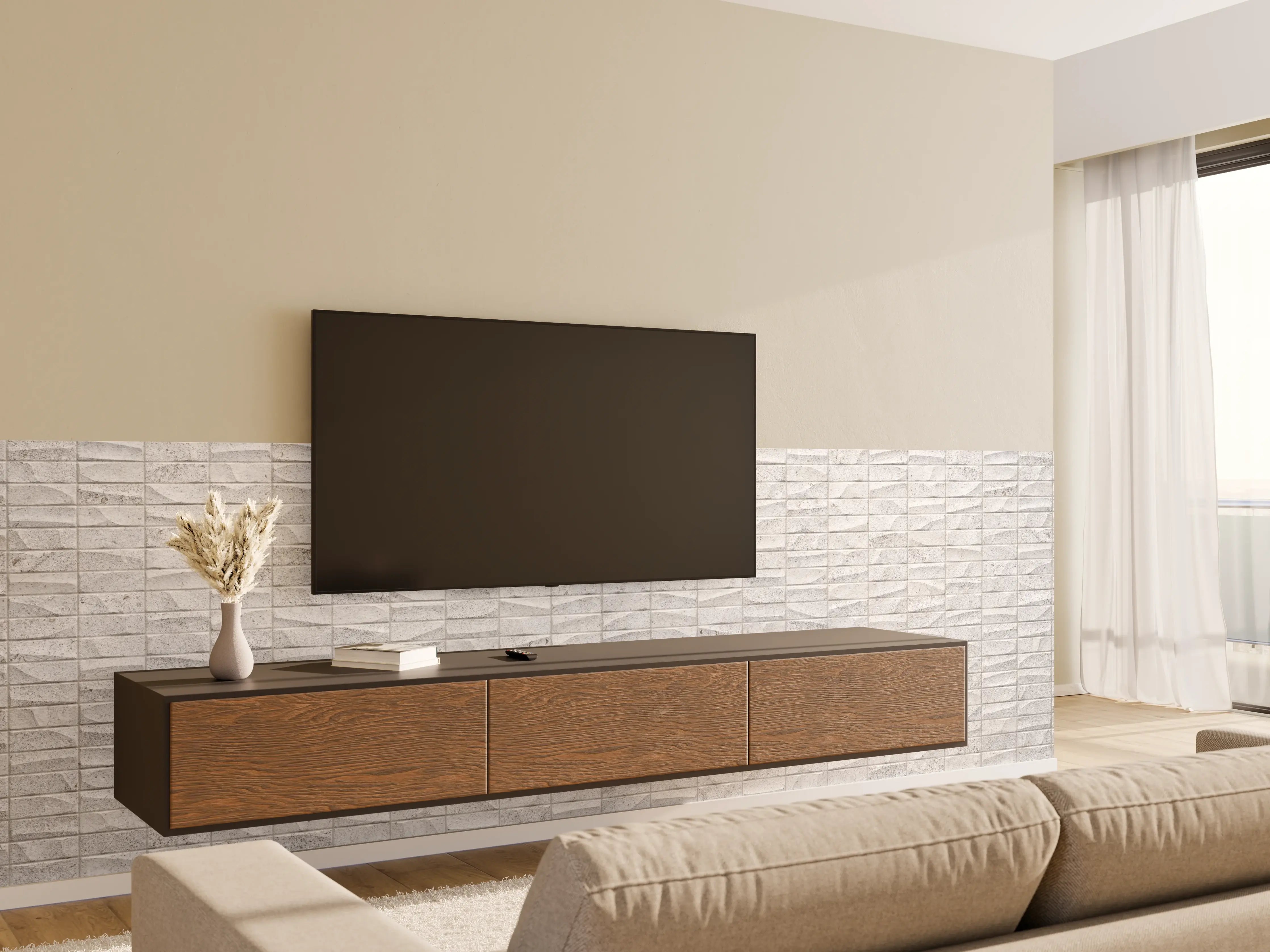 Wandverkleidung Wohnzimmer - Gewelltes Stein Betonwand