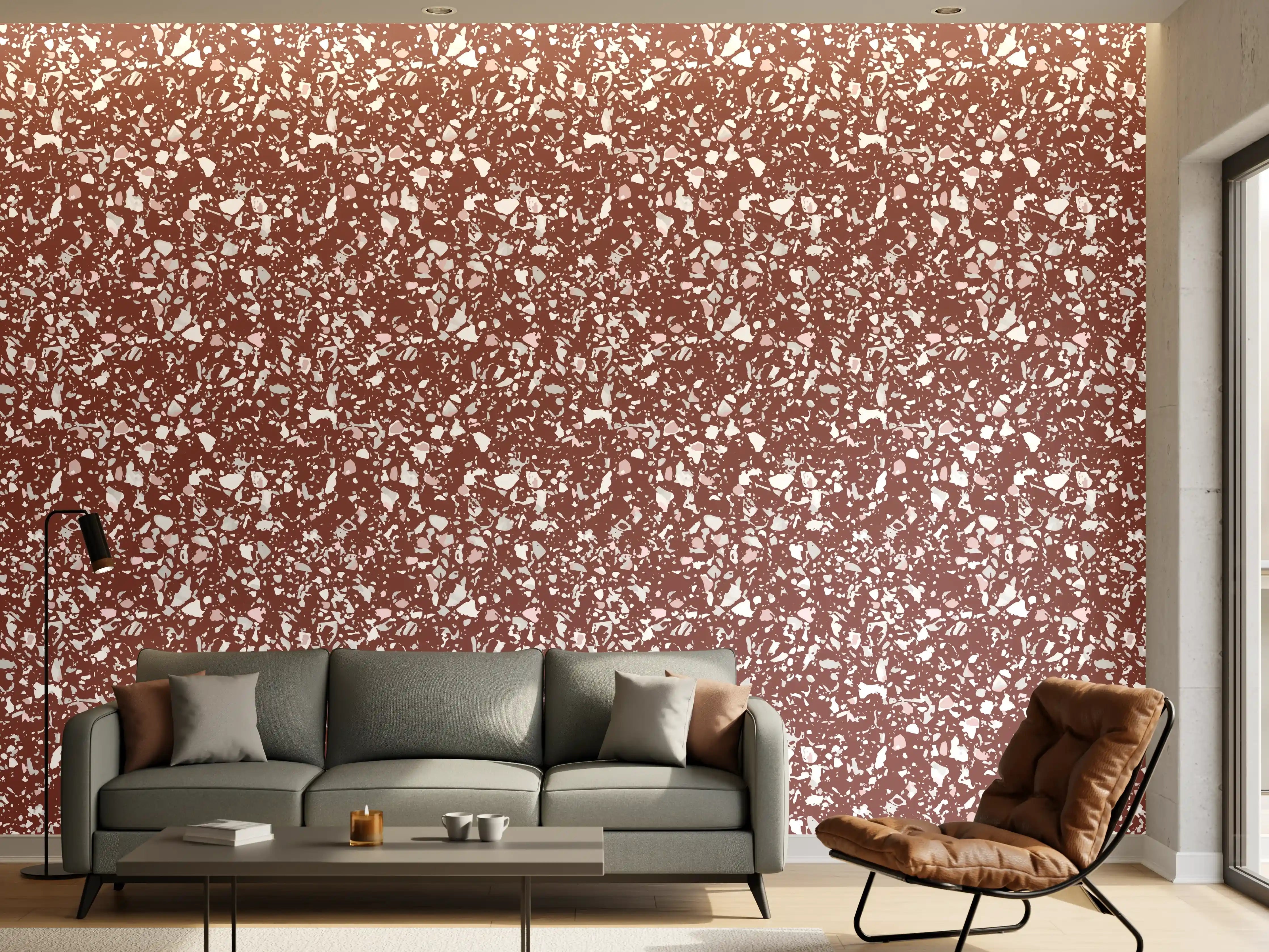 Wandverkleidung Wohnzimmer - Glitzernder Kupfer-Steinboden